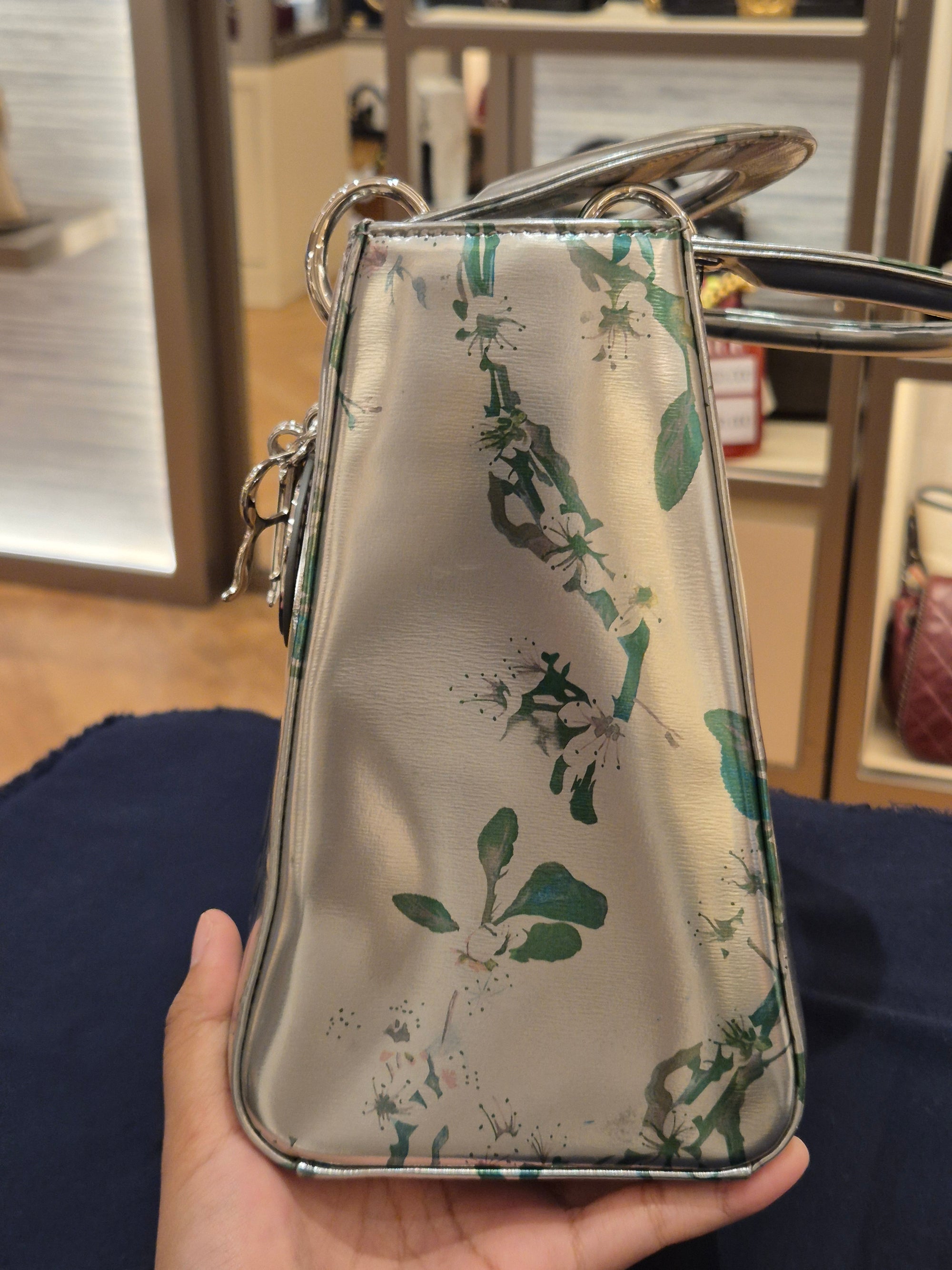 Lady Dior Medium Silver Flower