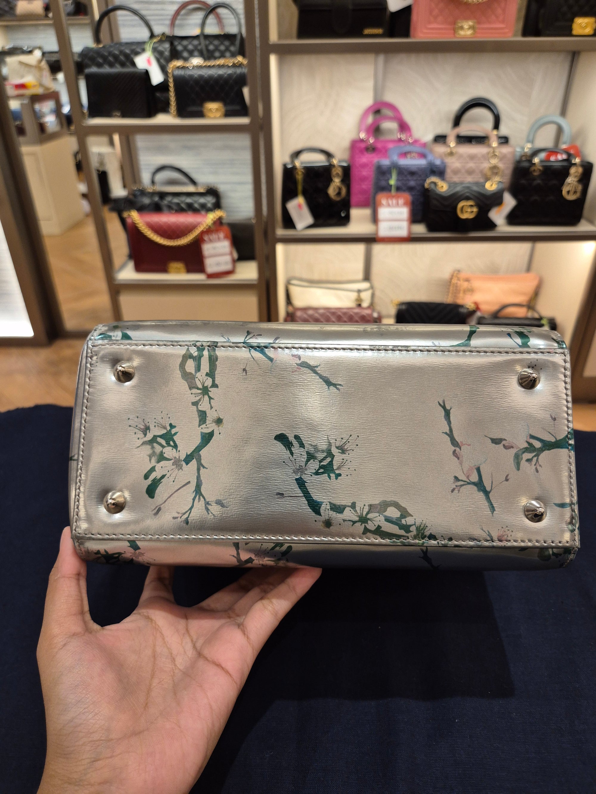 Lady Dior Medium Silver Flower