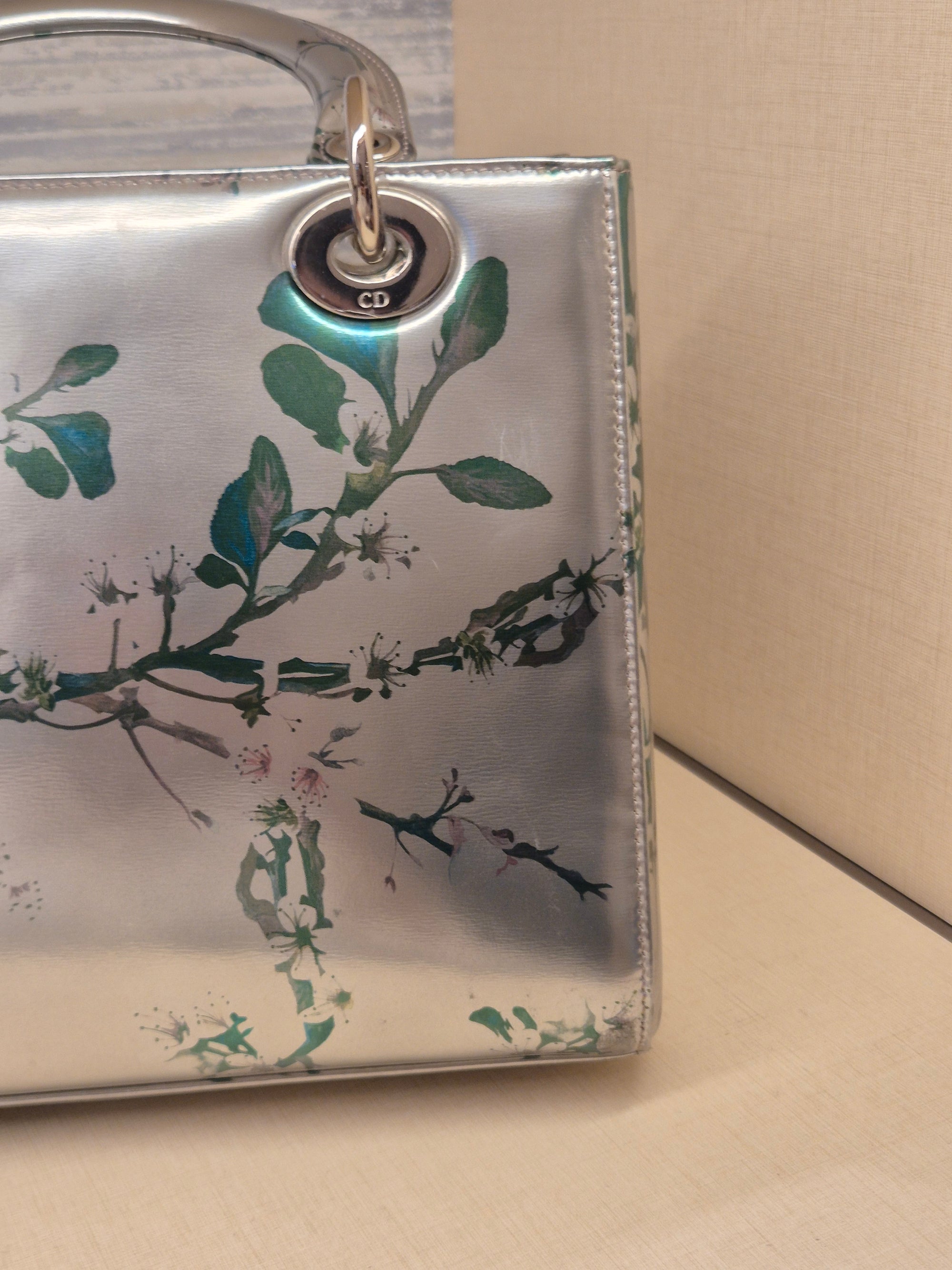 Lady Dior Medium Silver Flower