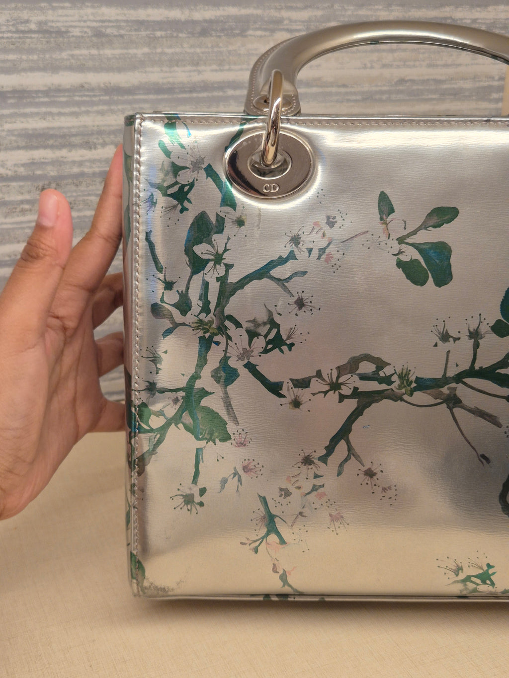 Lady Dior Medium Silver Flower