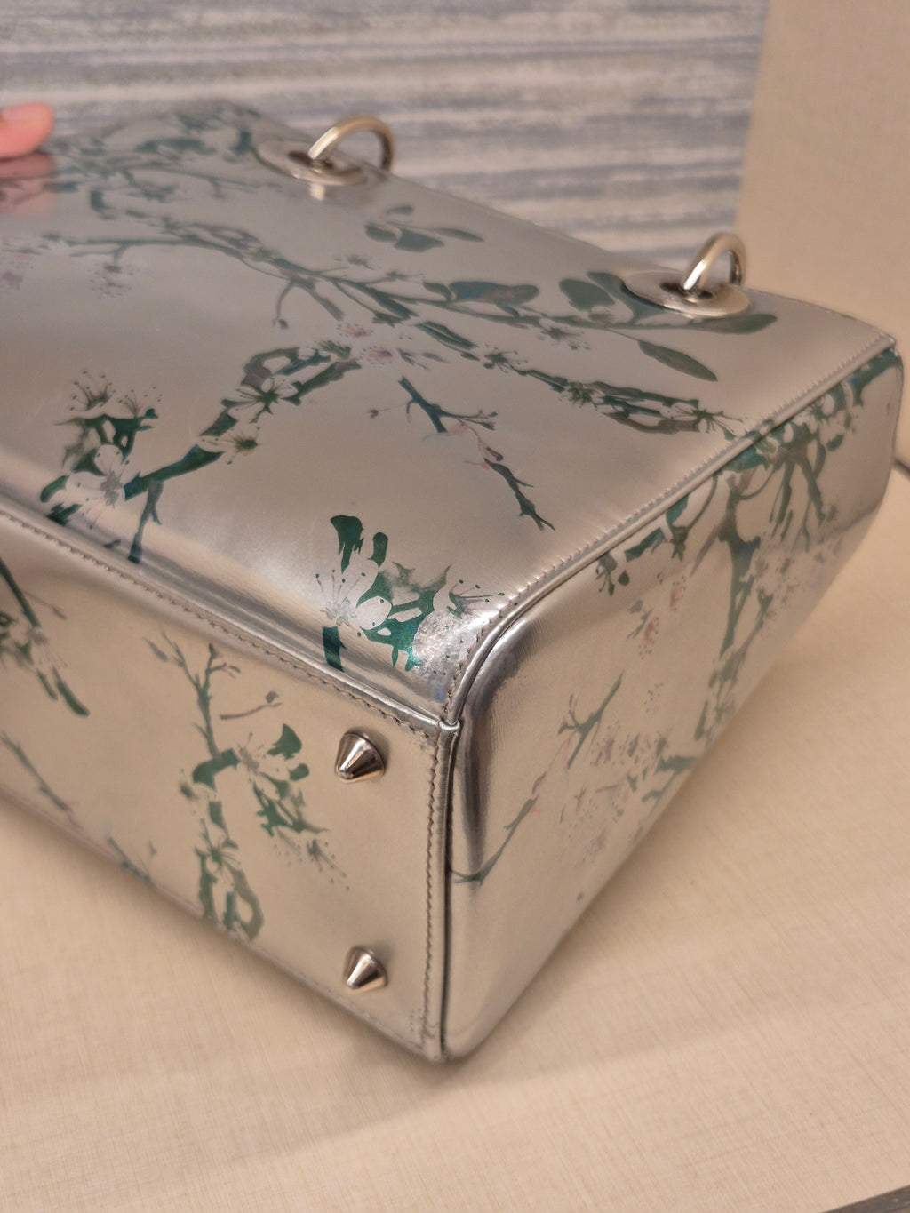 Lady Dior Medium Silver Flower