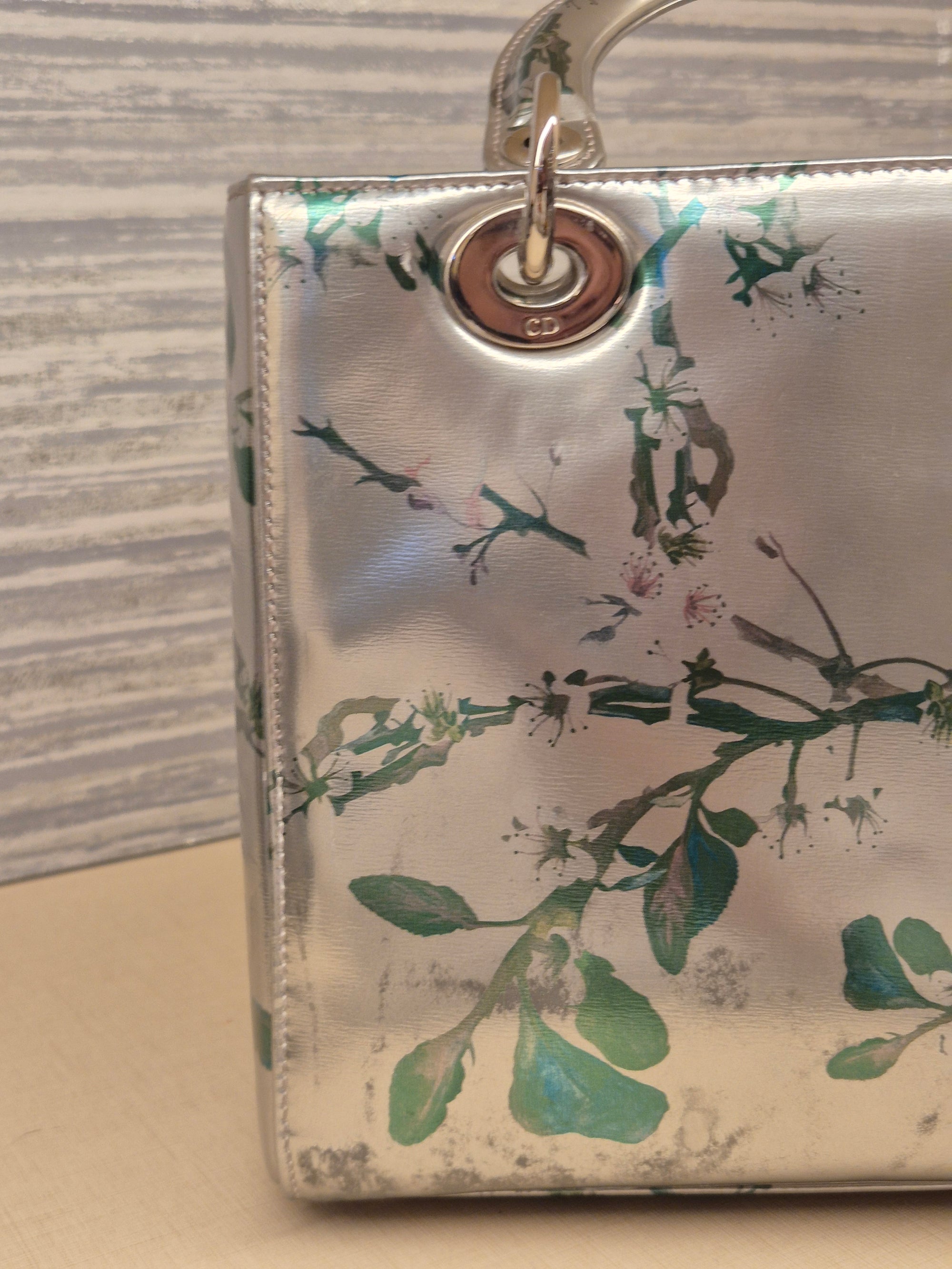 Lady Dior Medium Silver Flower