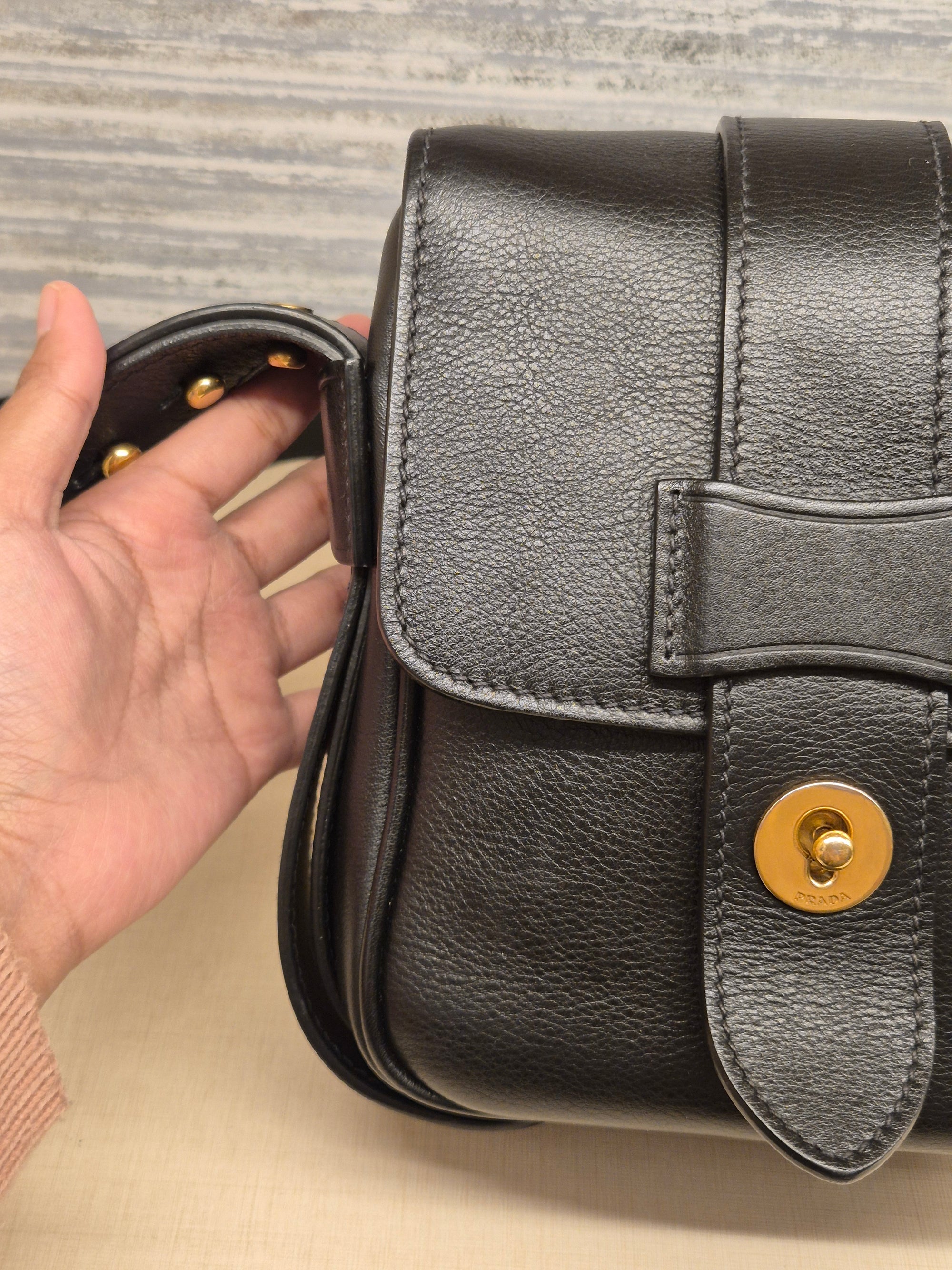 Prada Vitello Sling Leather Black