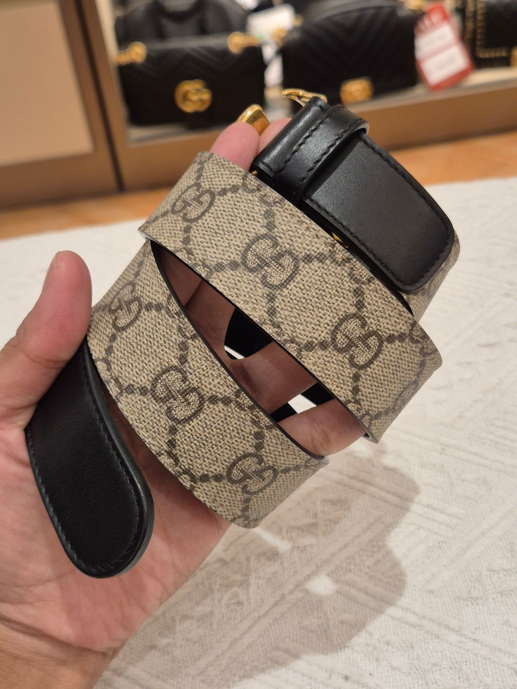 Gucci Supreme Belt Marmont Beige Ebony Black