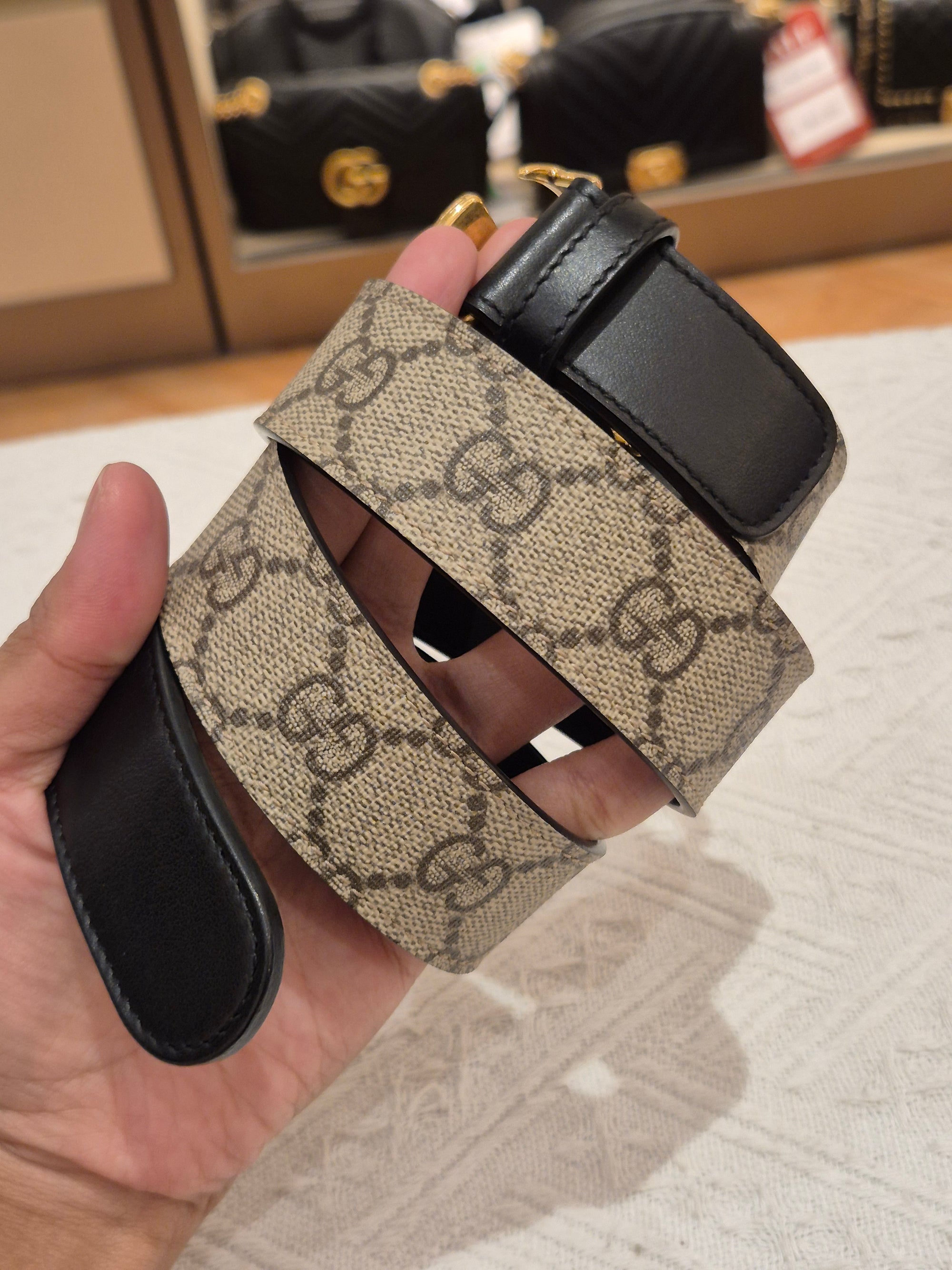 Gucci Supreme Belt Marmont Beige Ebony Black