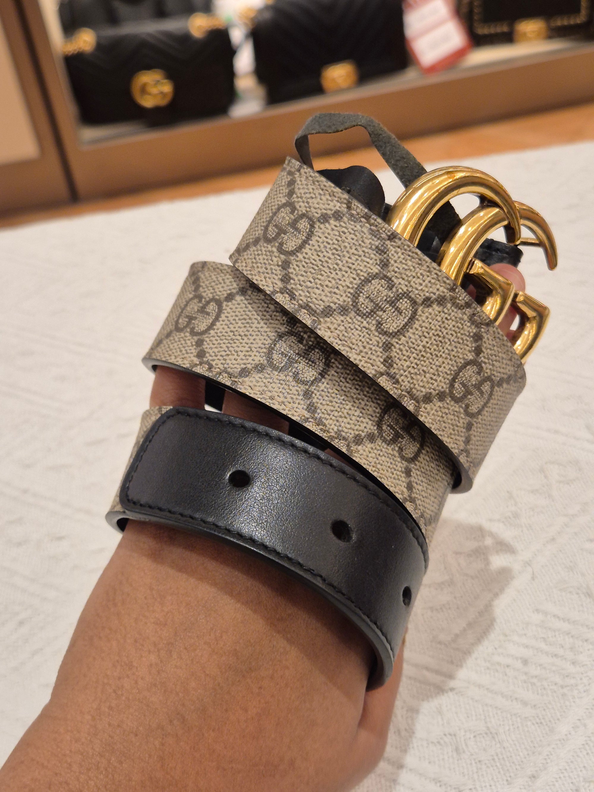 Gucci Supreme Belt Marmont Beige Ebony Black