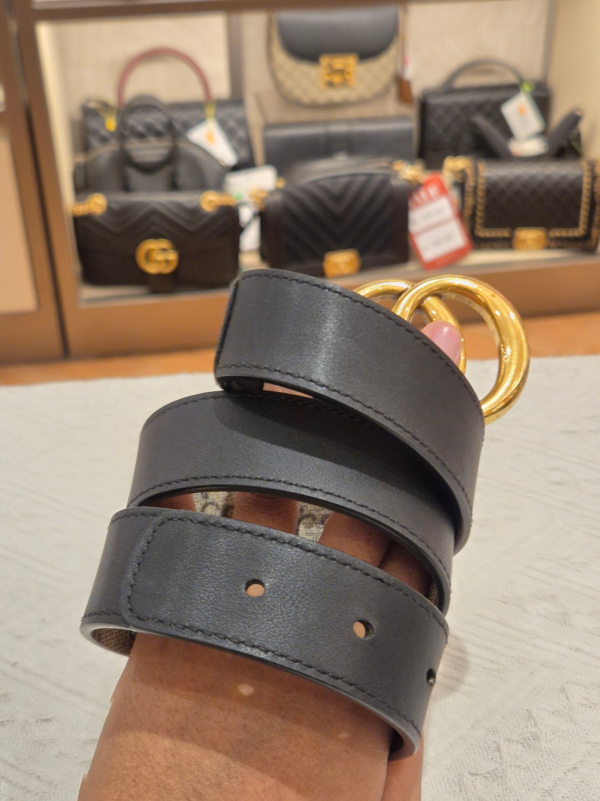 Gucci Supreme Belt Marmont Beige Ebony Black
