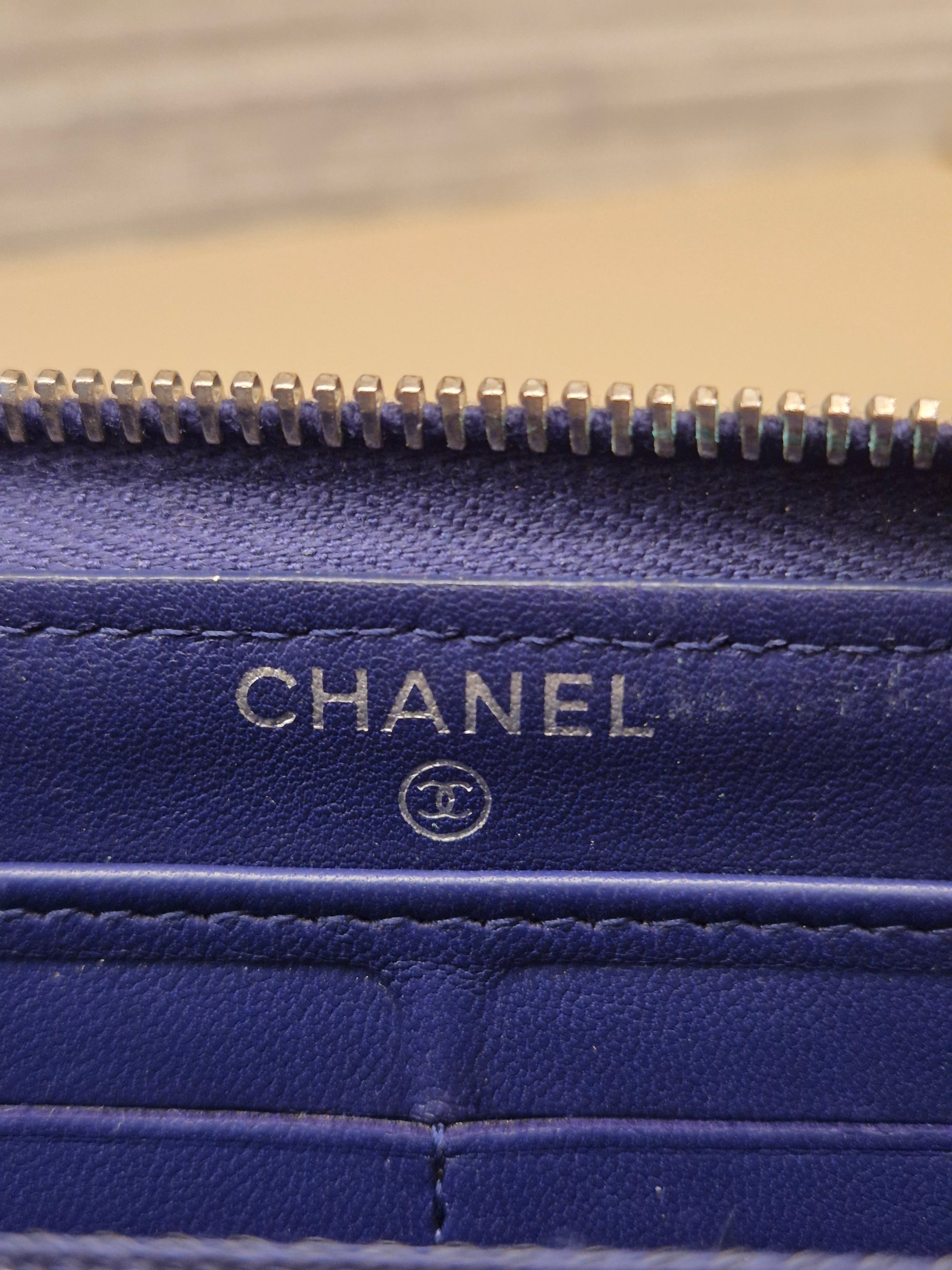 Chanel Zip Long Wallet Blue