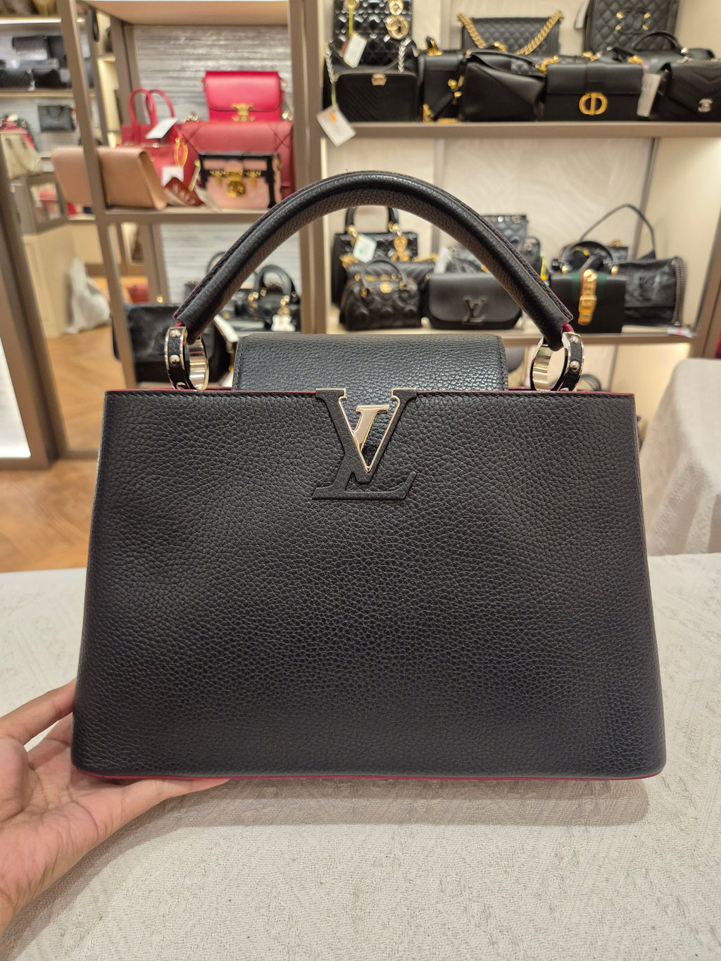 Louis Vuitton Capucines MM Black Fuschia