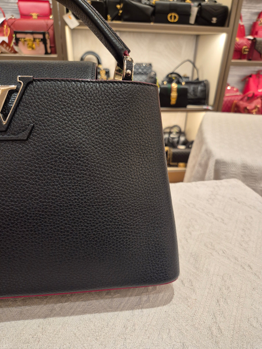 Louis Vuitton Capucines MM Black Fuschia