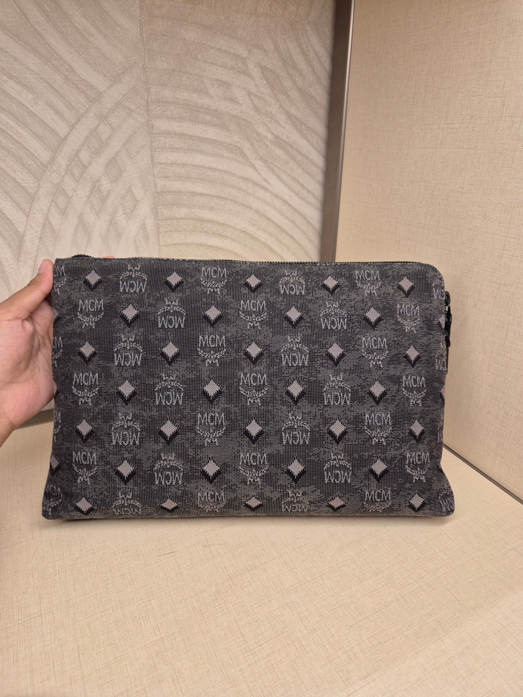 MCM Wrislet Clutch Jacquard Grey