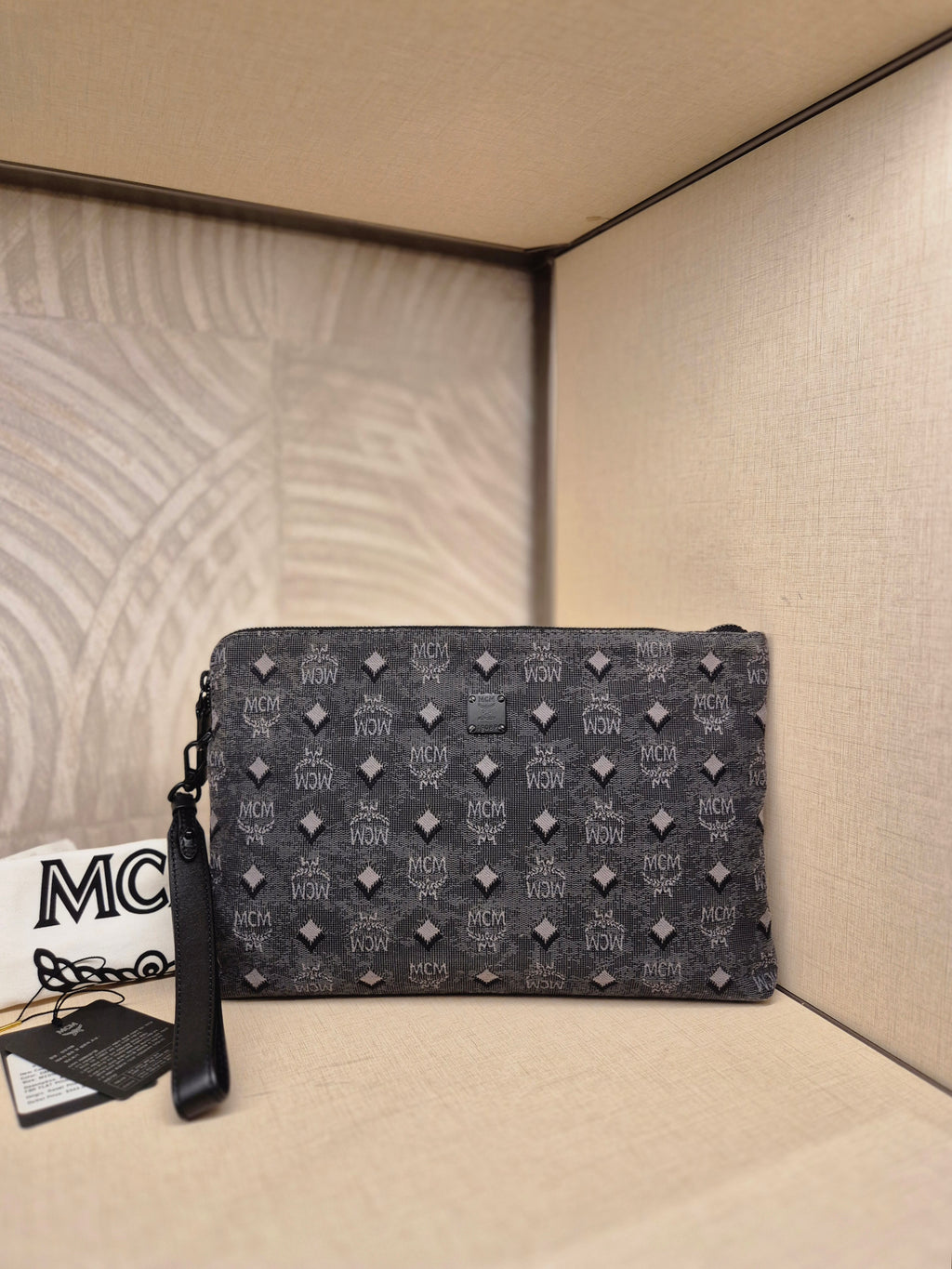 MCM Wrislet Clutch Jacquard Grey