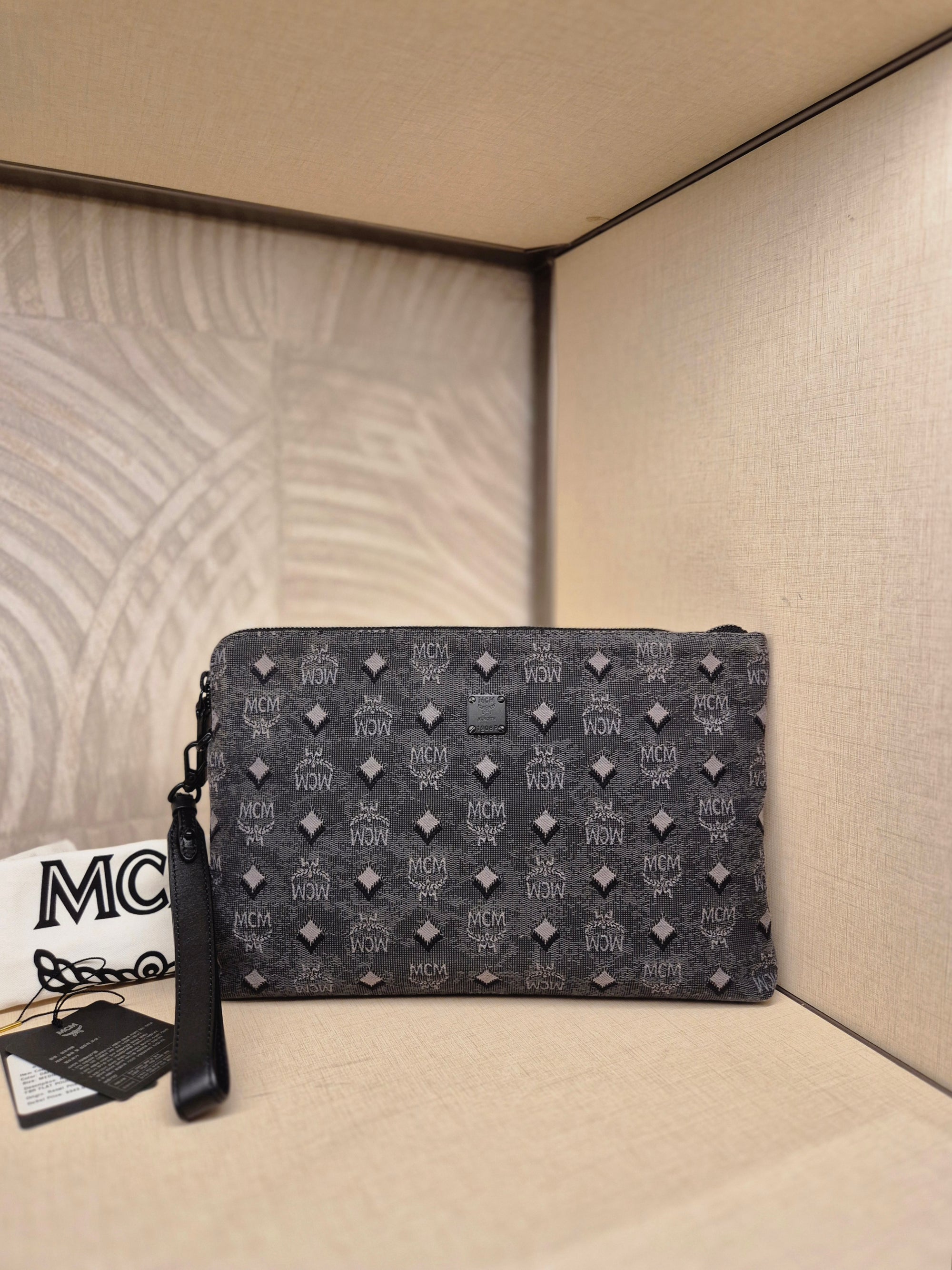 MCM Wrislet Clutch Jacquard Grey
