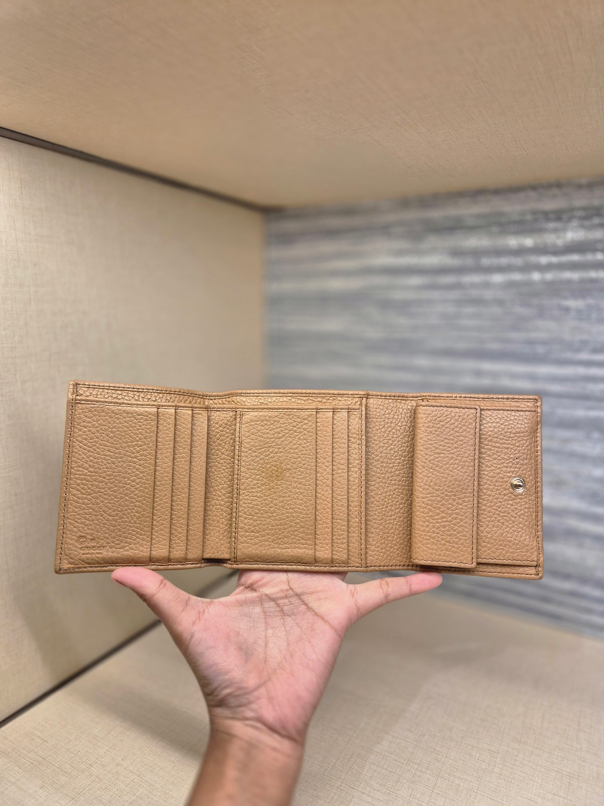 Gucci Soho Trifold Wallet Beige