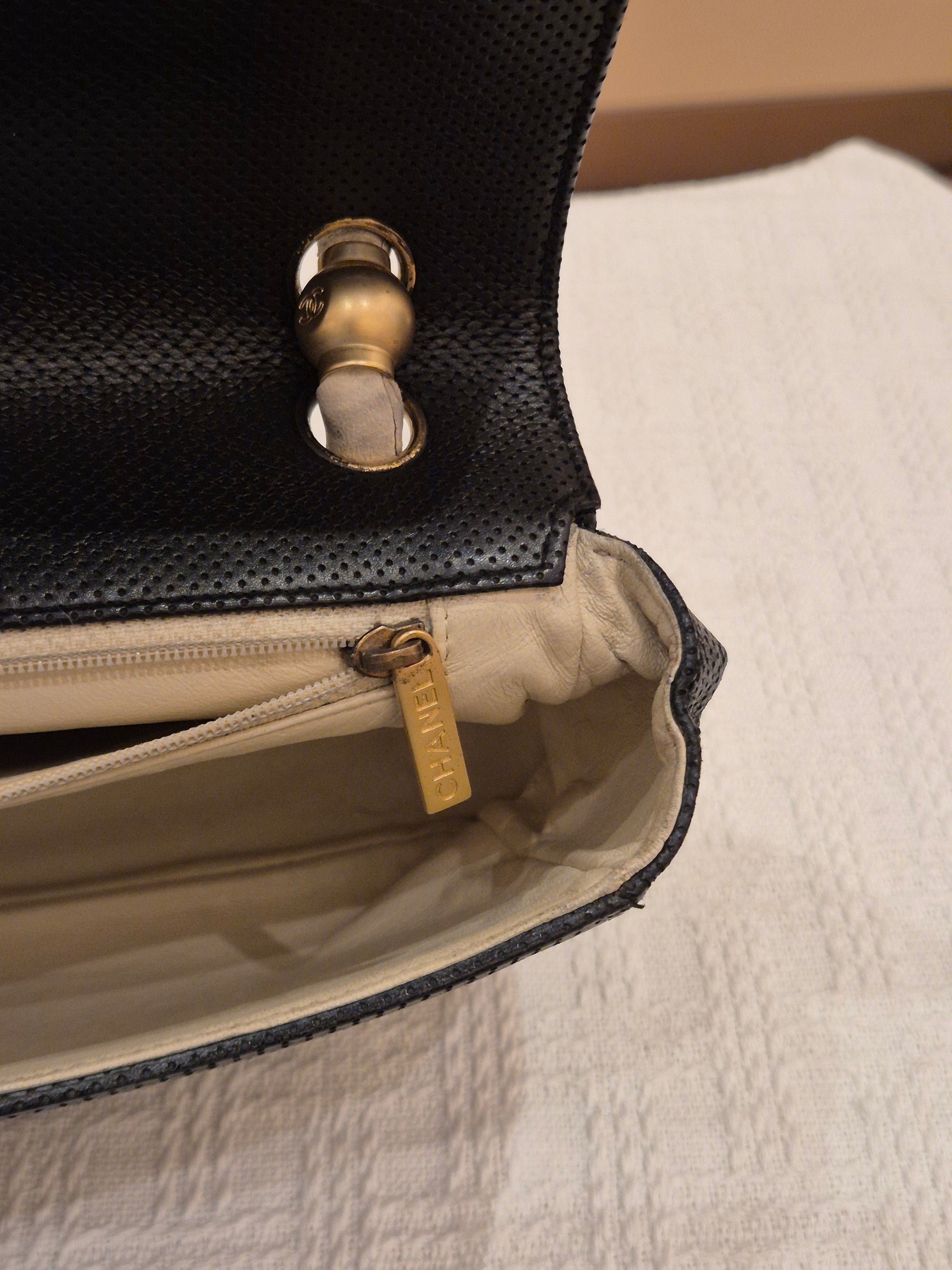 Chanel Perforated Flap Black and White