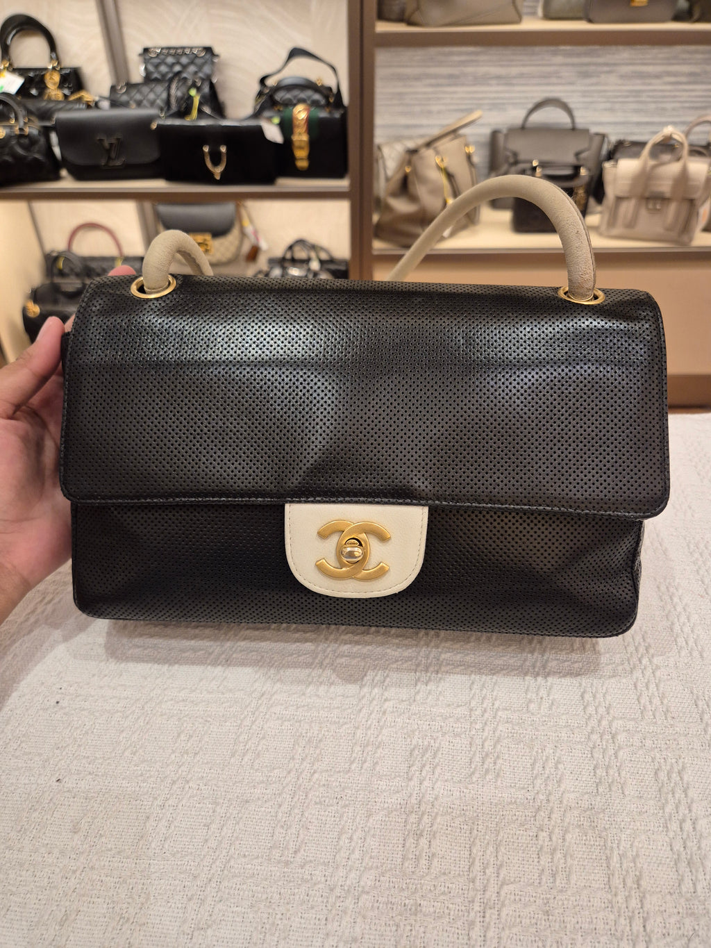 Chanel Perforated Flap Black and White