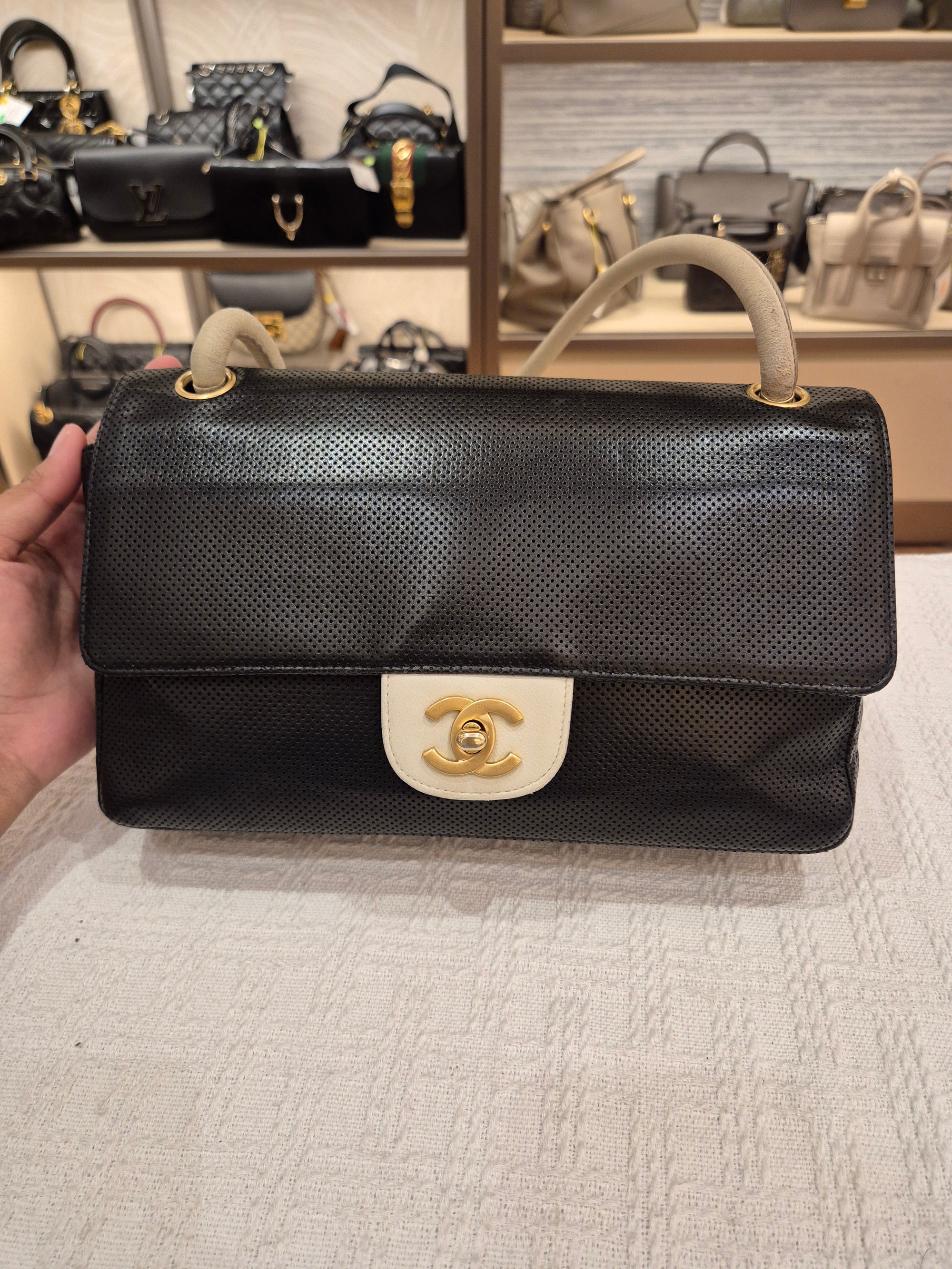 Chanel Perforated Flap Black and White