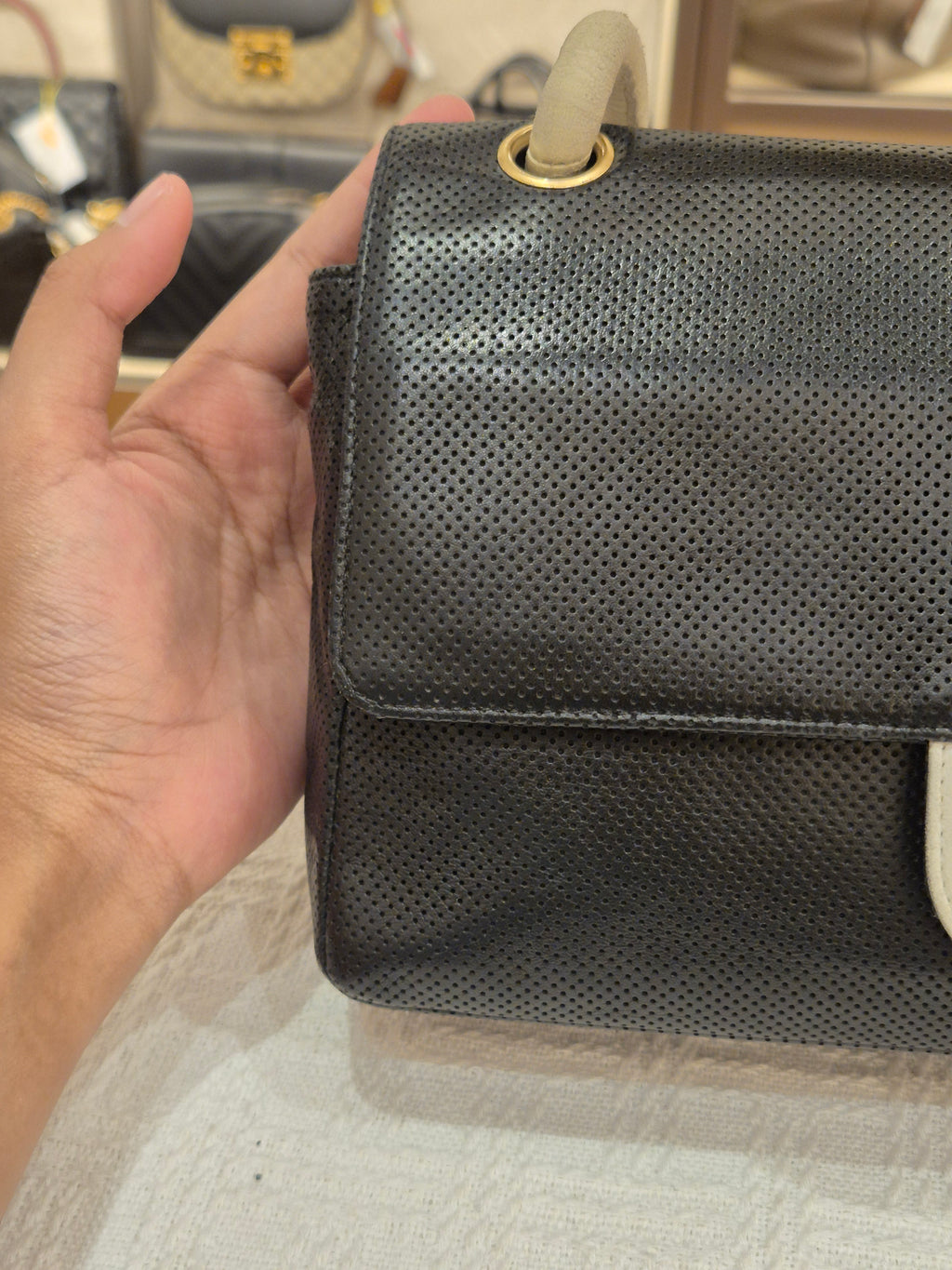 Chanel Perforated Flap Black and White