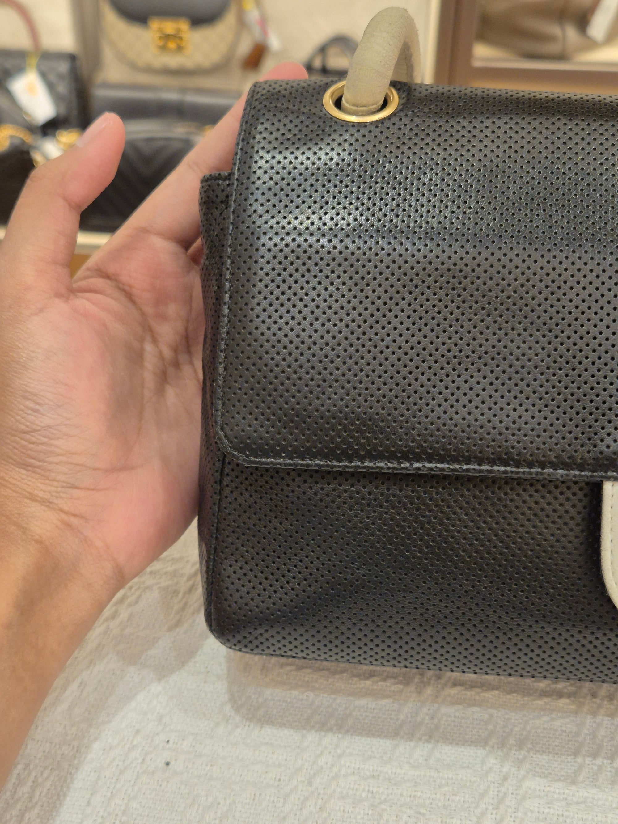 Chanel Perforated Flap Black and White