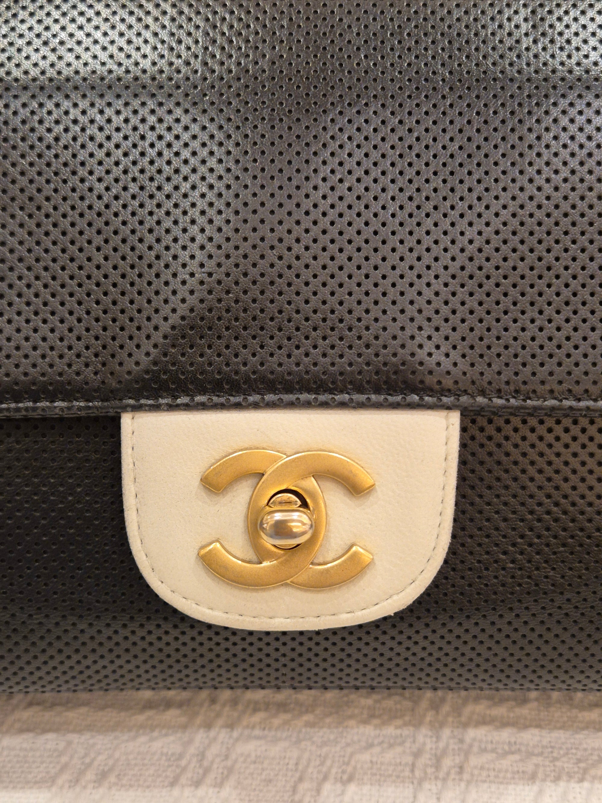 Chanel Perforated Flap Black and White