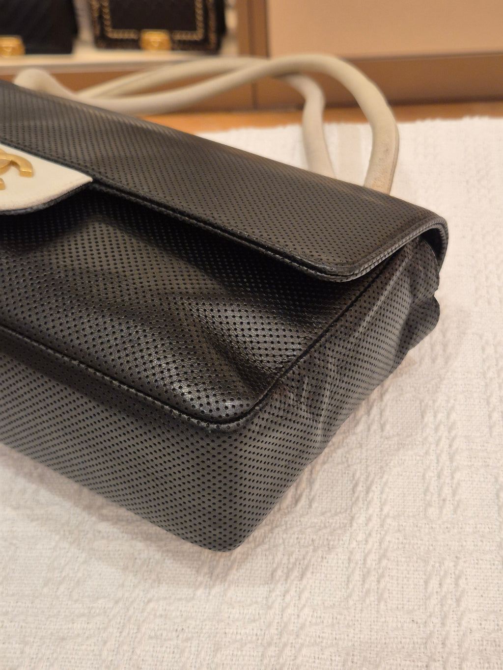 Chanel Perforated Flap Black and White