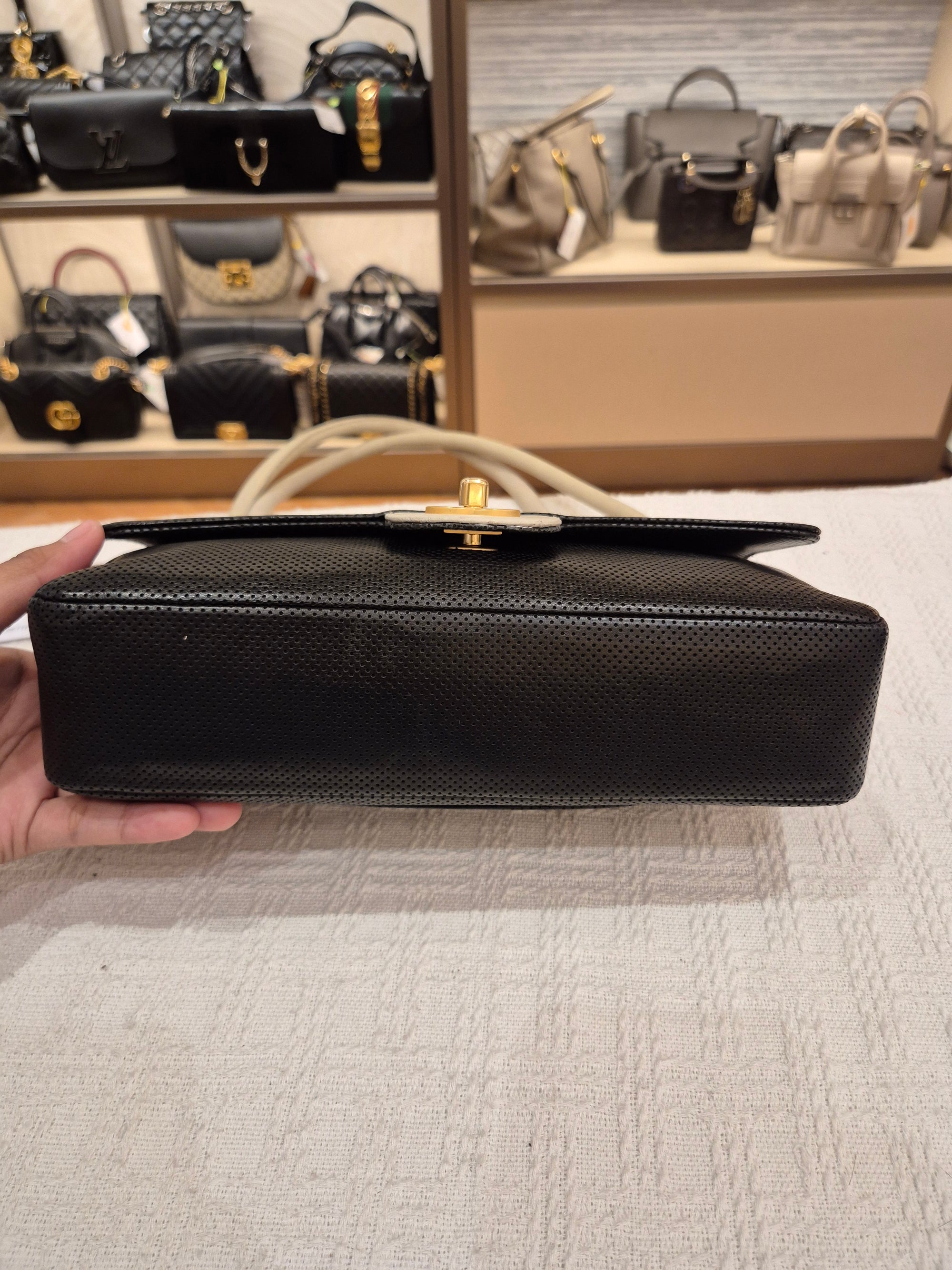 Chanel Perforated Flap Black and White
