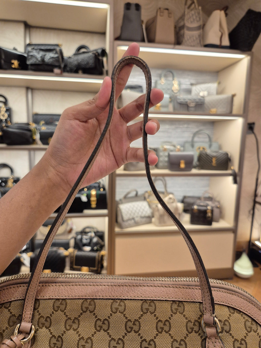 Gucci Bree Canvas Shoulder Nude
