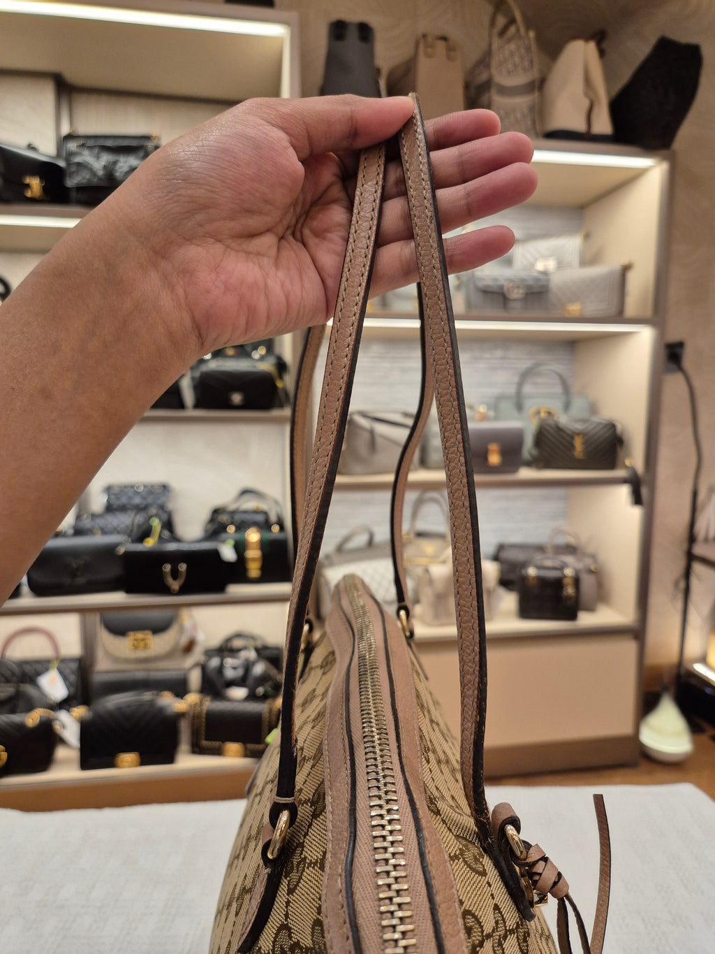 Gucci Bree Canvas Shoulder Nude