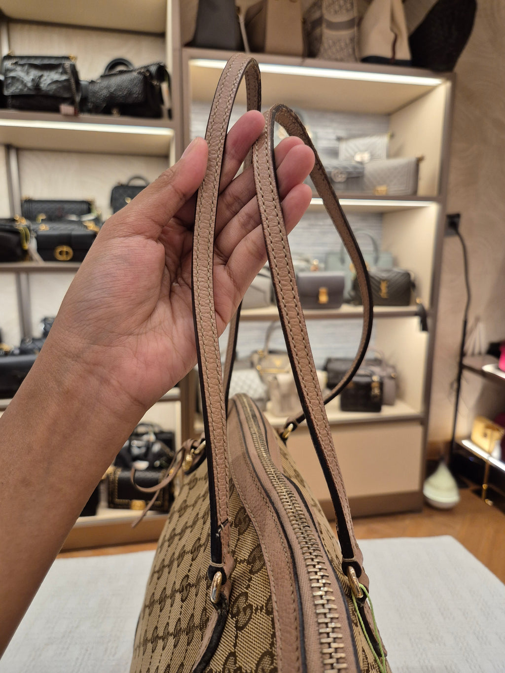 Gucci Bree Canvas Shoulder Nude