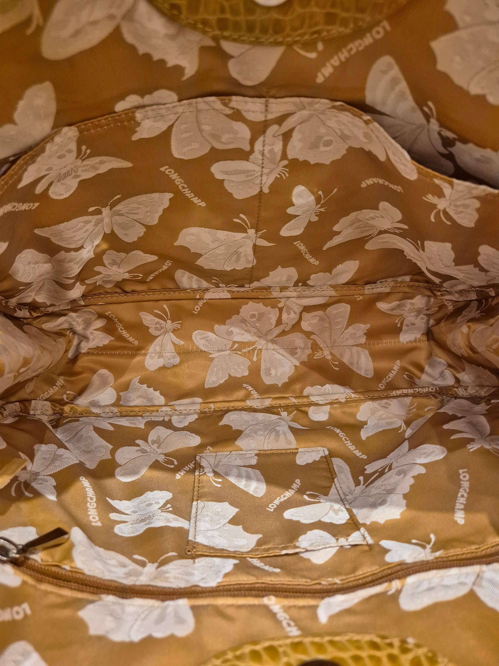 Longchamp Roseau Croco Embossed Mustard