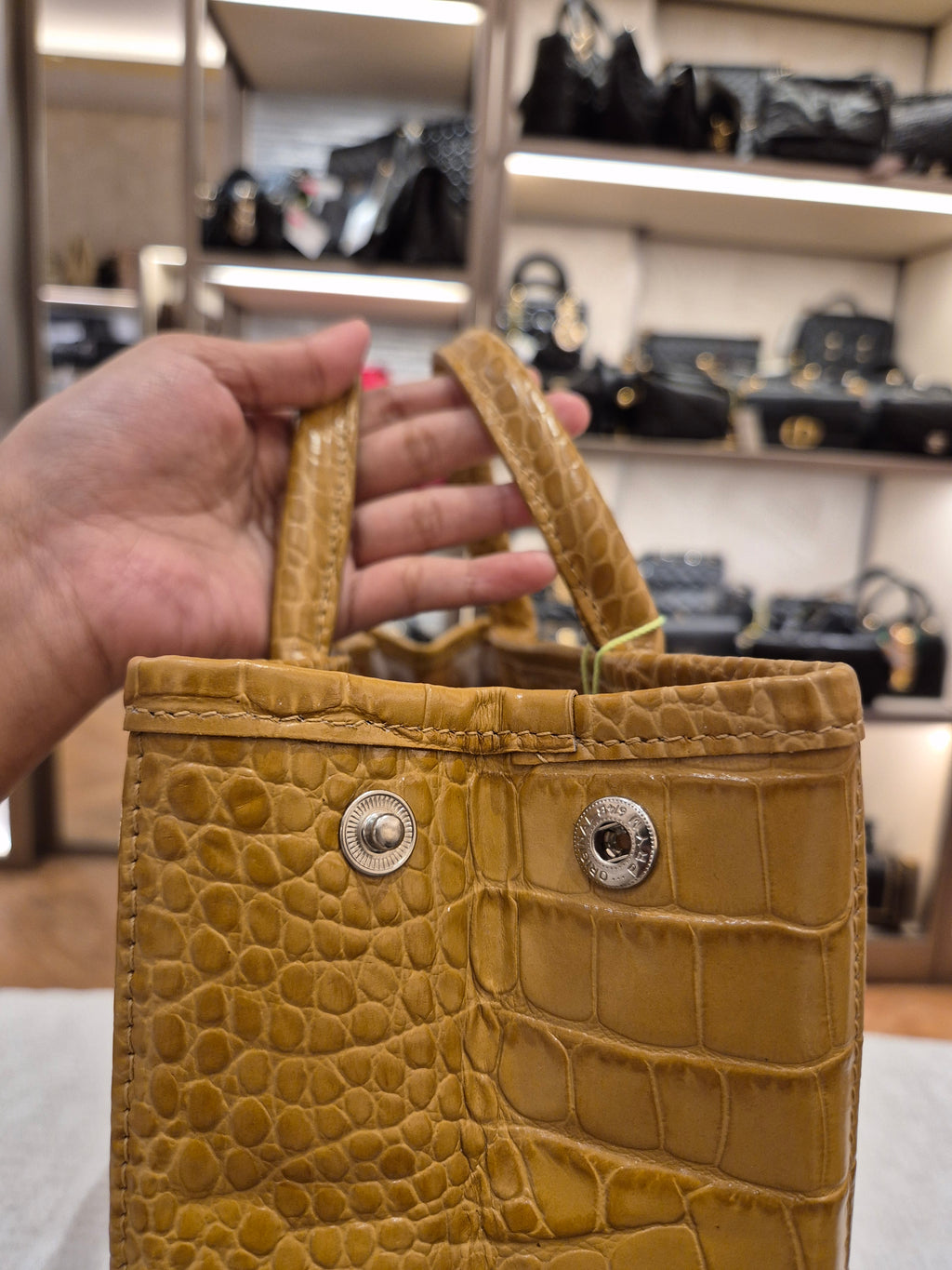 Longchamp Roseau Croco Embossed Mustard
