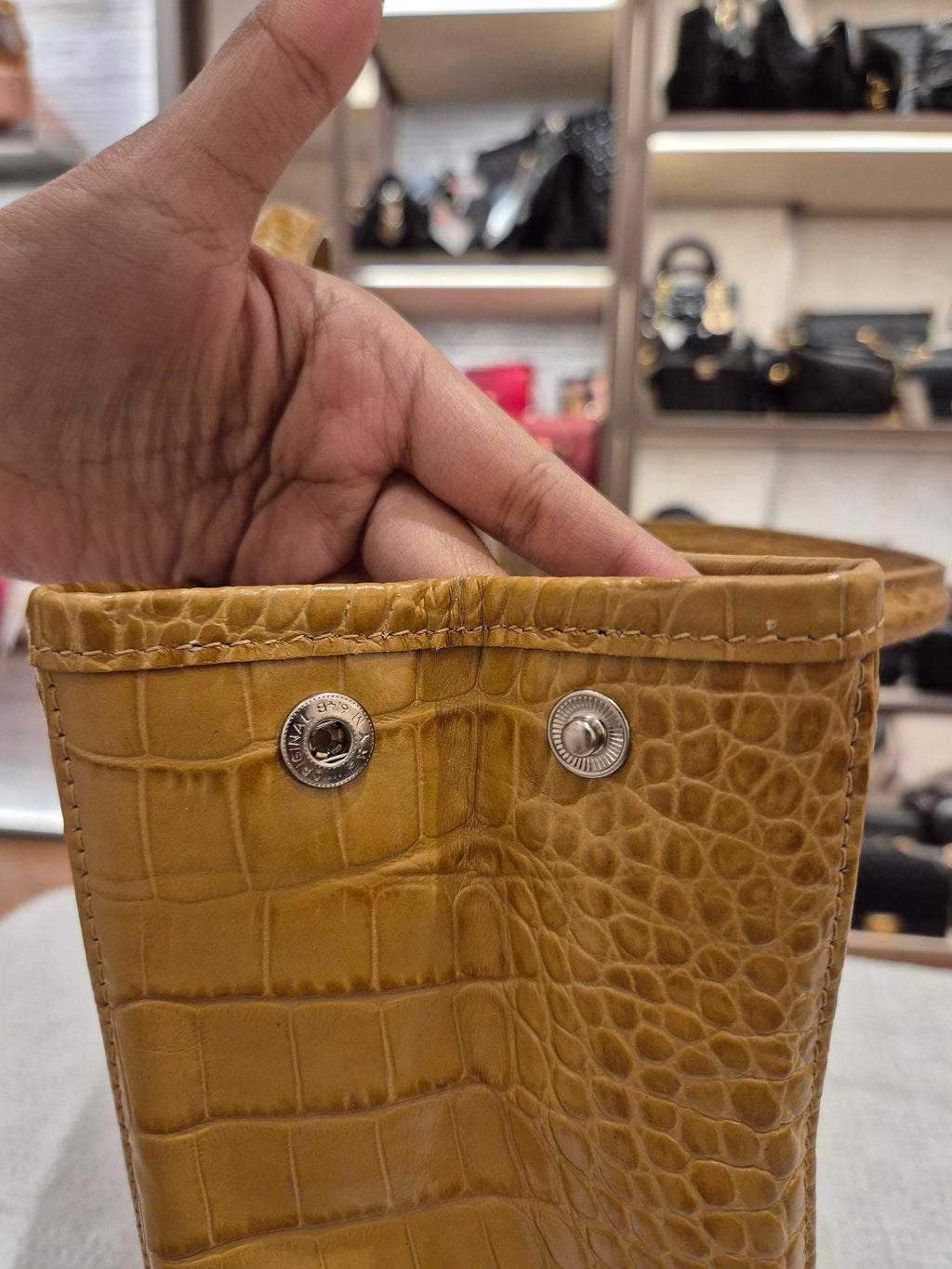 Longchamp Roseau Croco Embossed Mustard