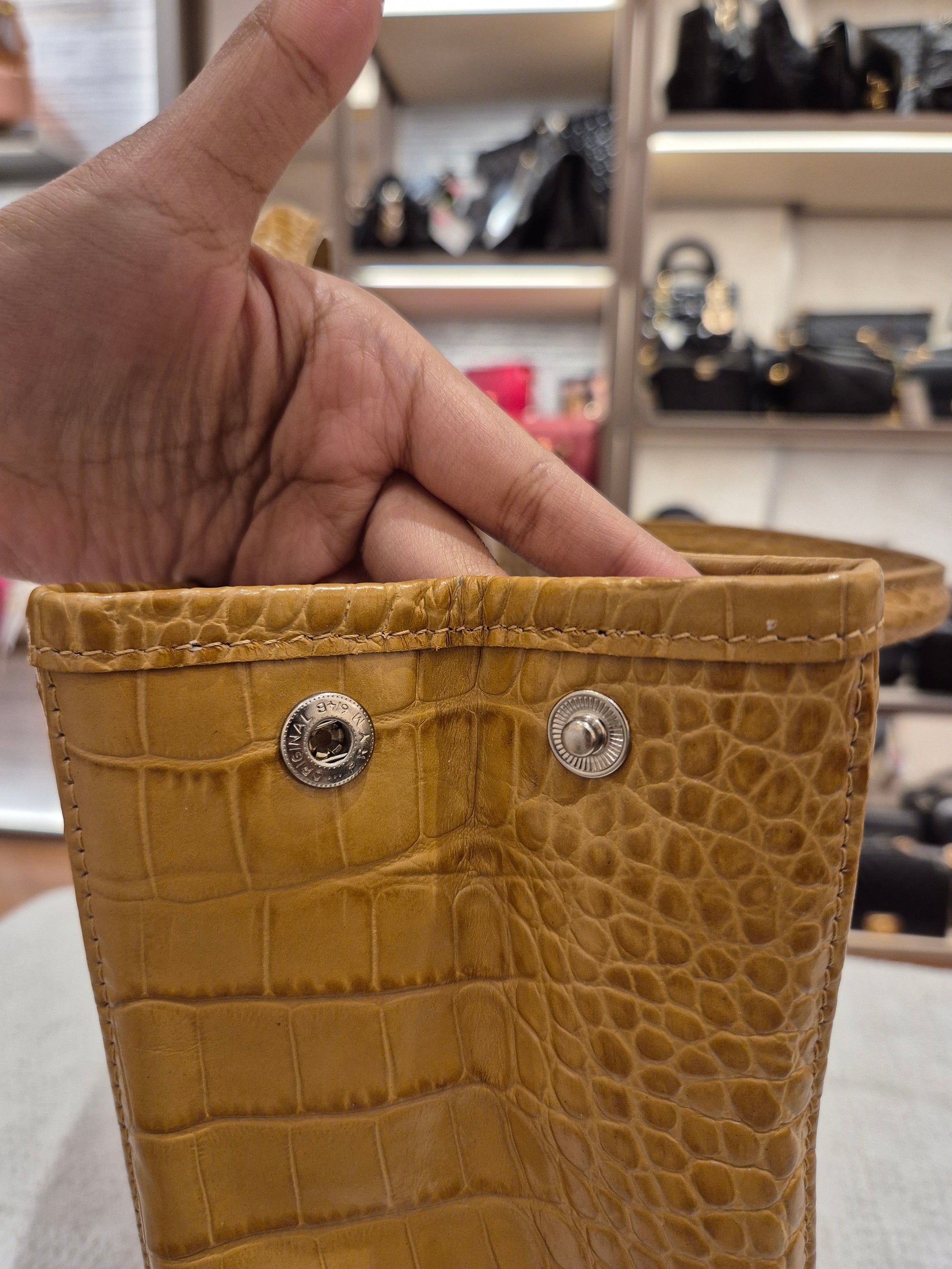 Longchamp Roseau Croco Embossed Mustard