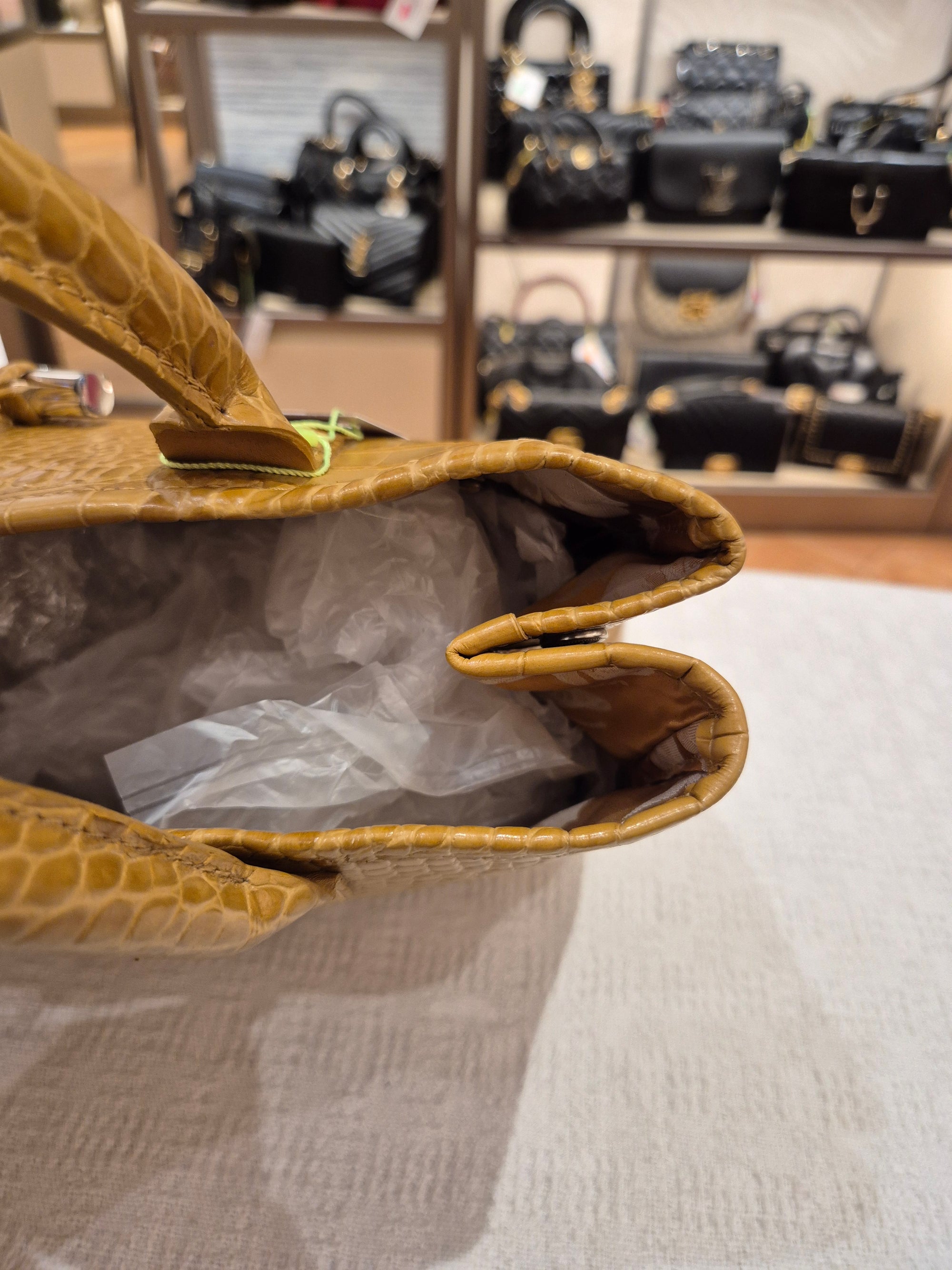 Longchamp Roseau Croco Embossed Mustard