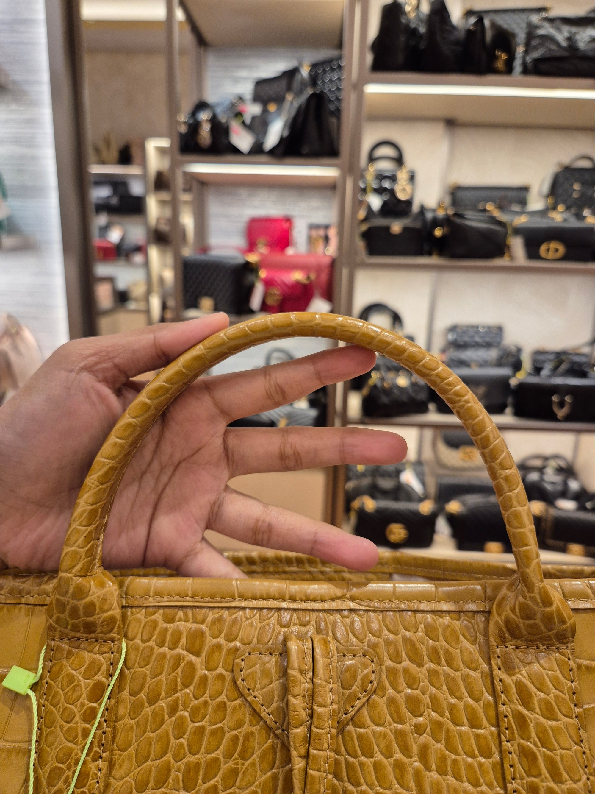 Longchamp Roseau Croco Embossed Mustard
