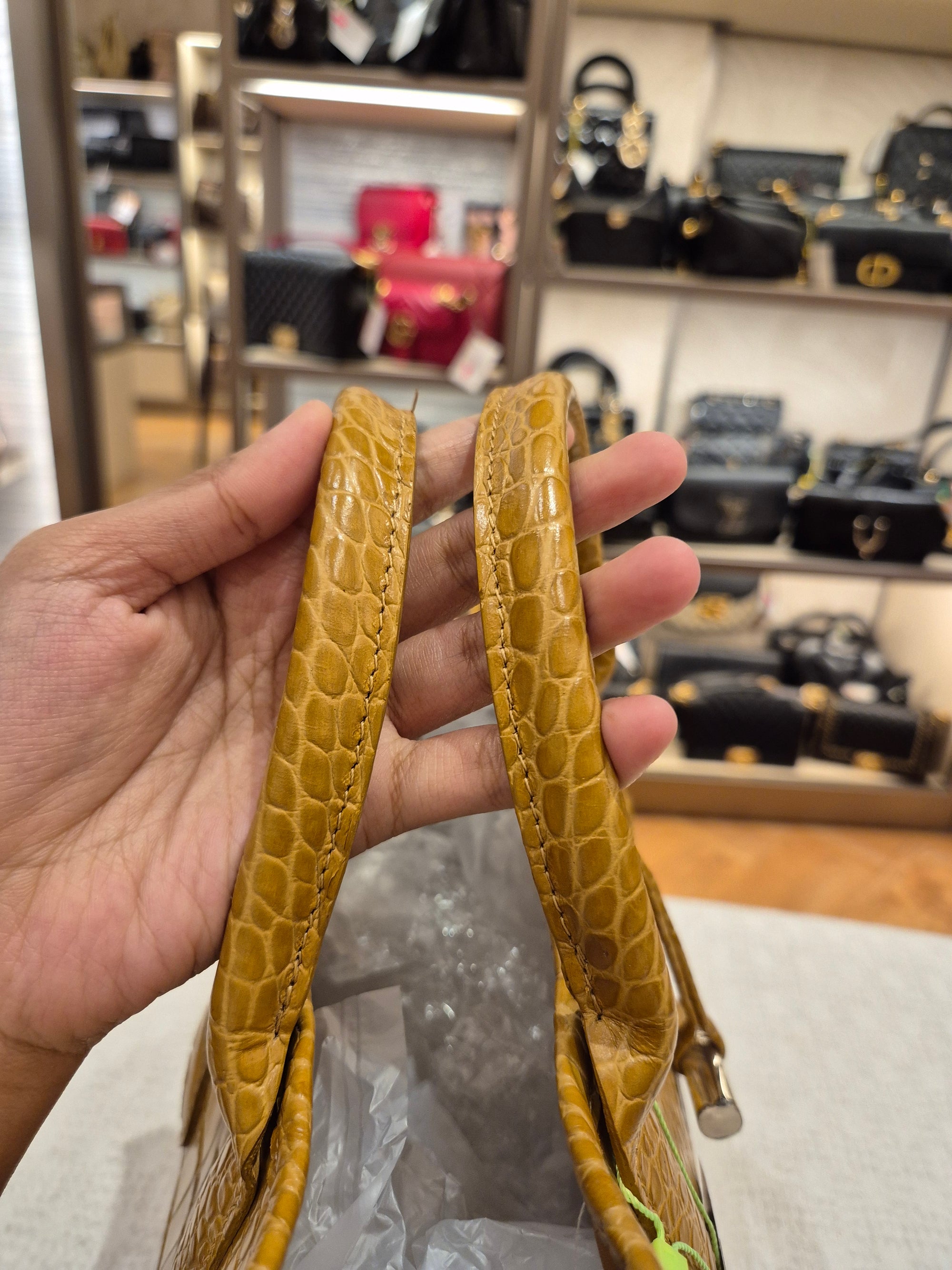 Longchamp Roseau Croco Embossed Mustard