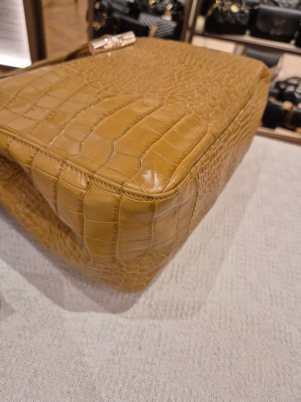 Longchamp Roseau Croco Embossed Mustard