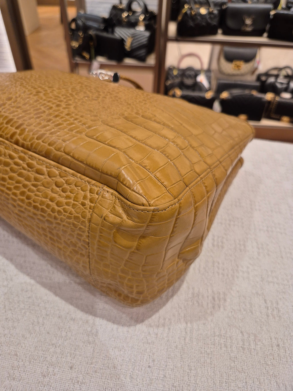 Longchamp Roseau Croco Embossed Mustard