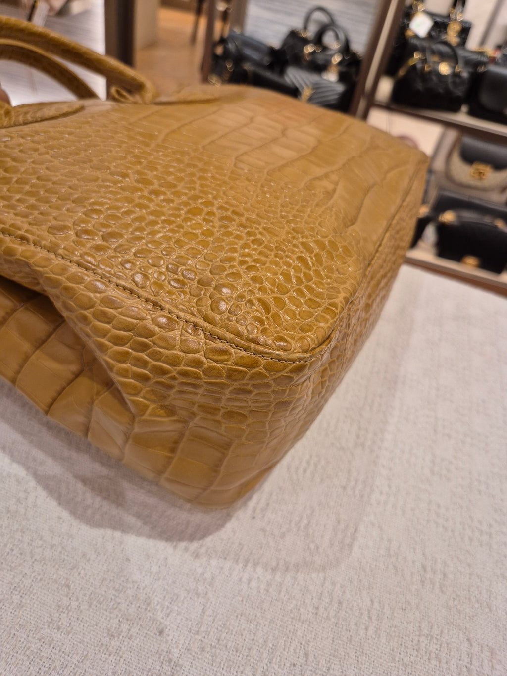 Longchamp Roseau Croco Embossed Mustard