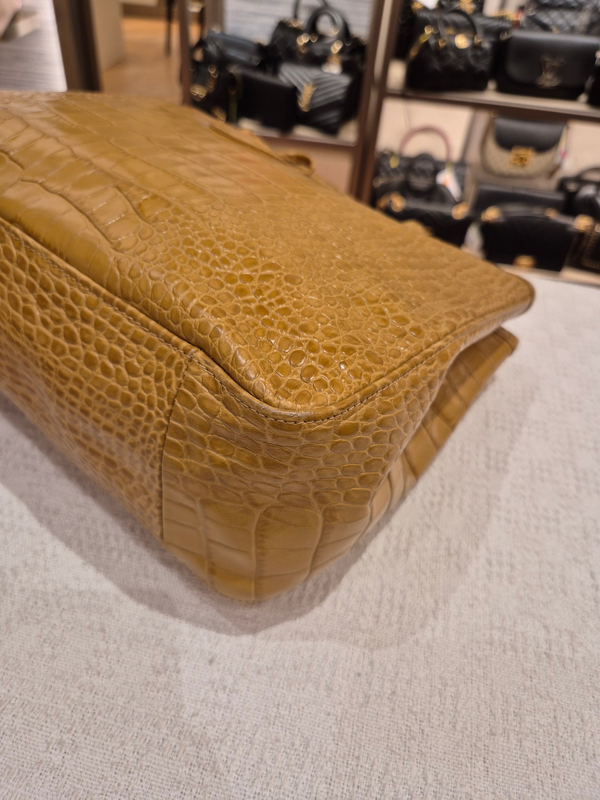 Longchamp Roseau Croco Embossed Mustard