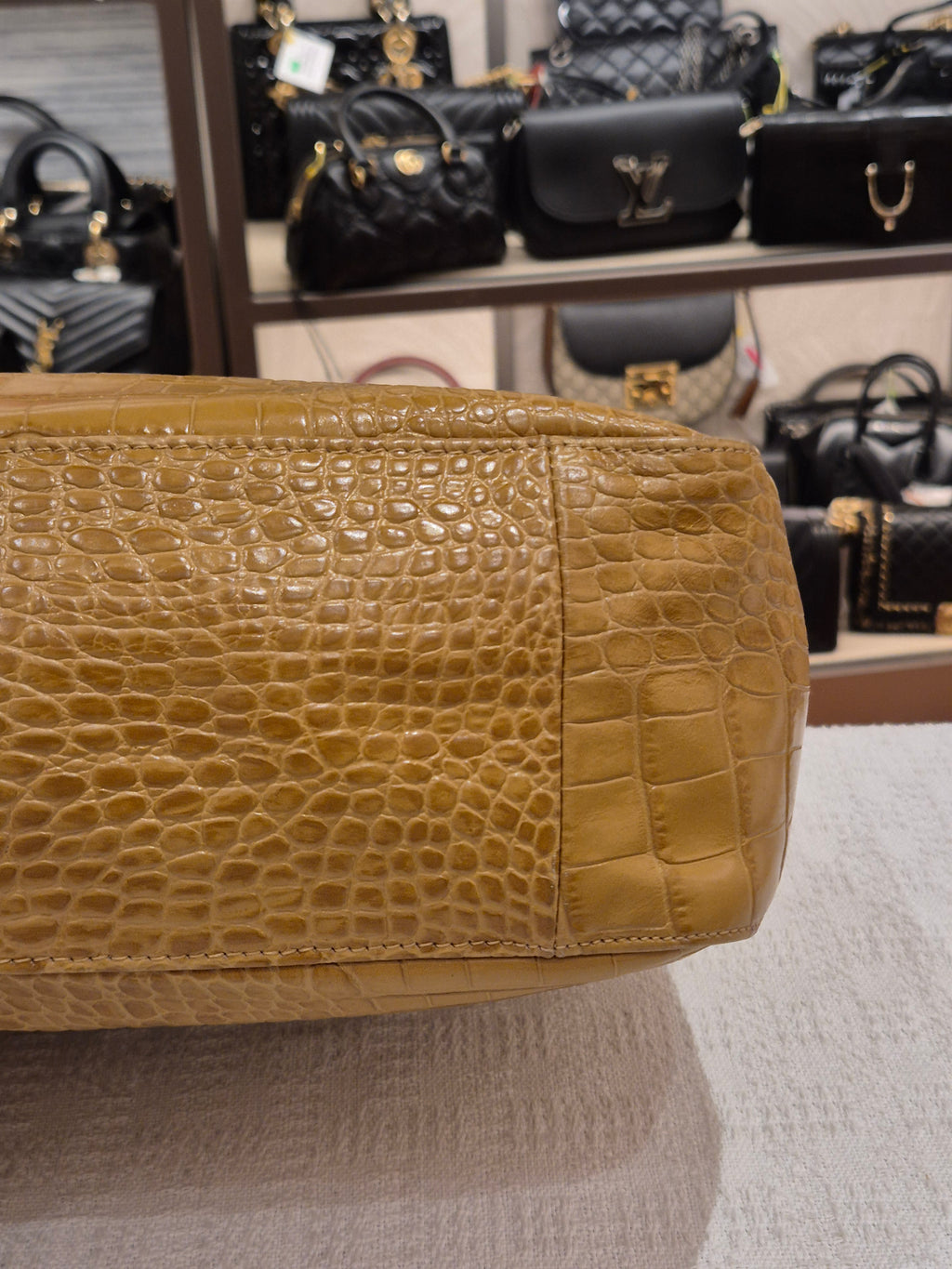 Longchamp Roseau Croco Embossed Mustard