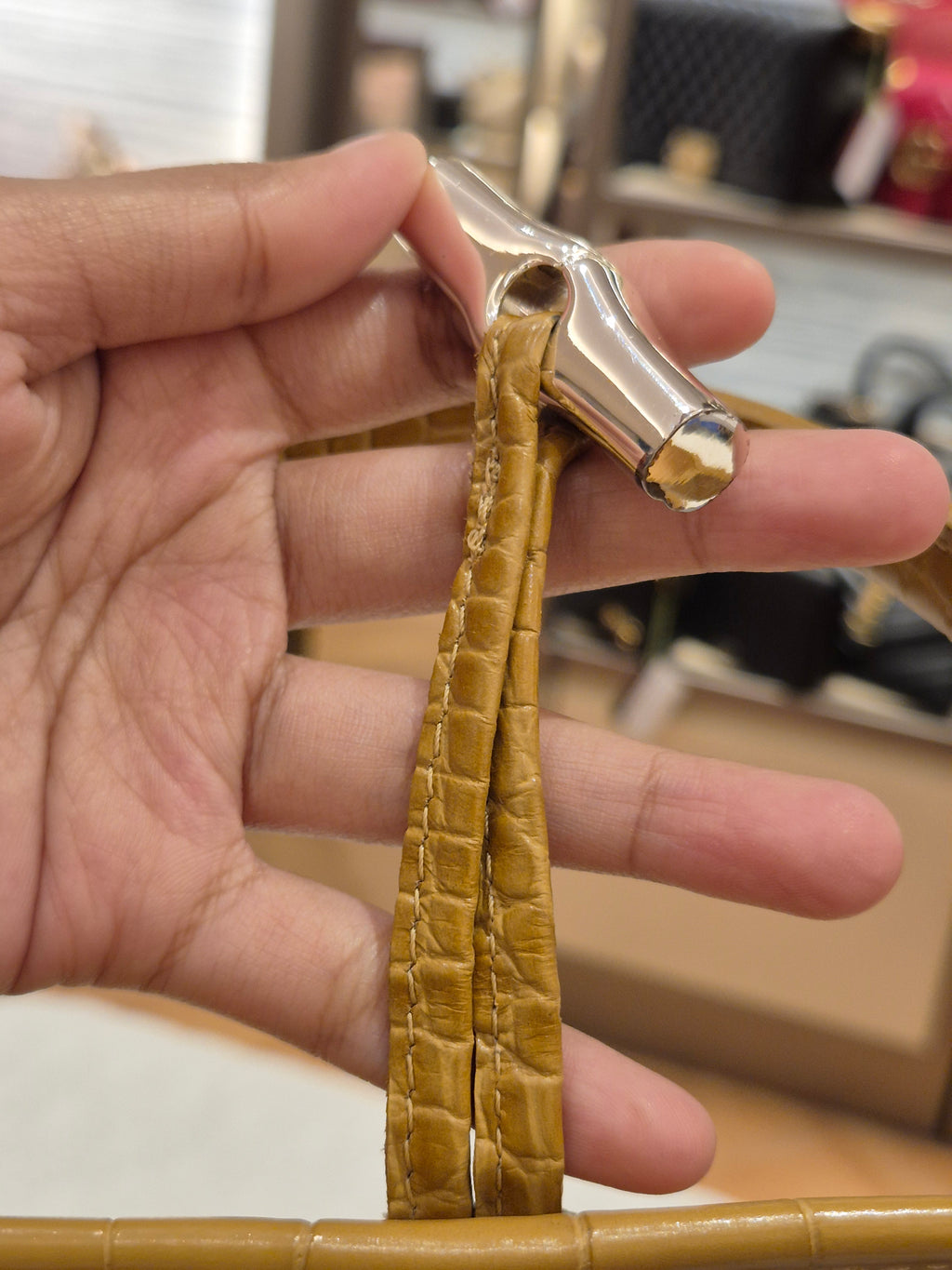 Longchamp Roseau Croco Embossed Mustard