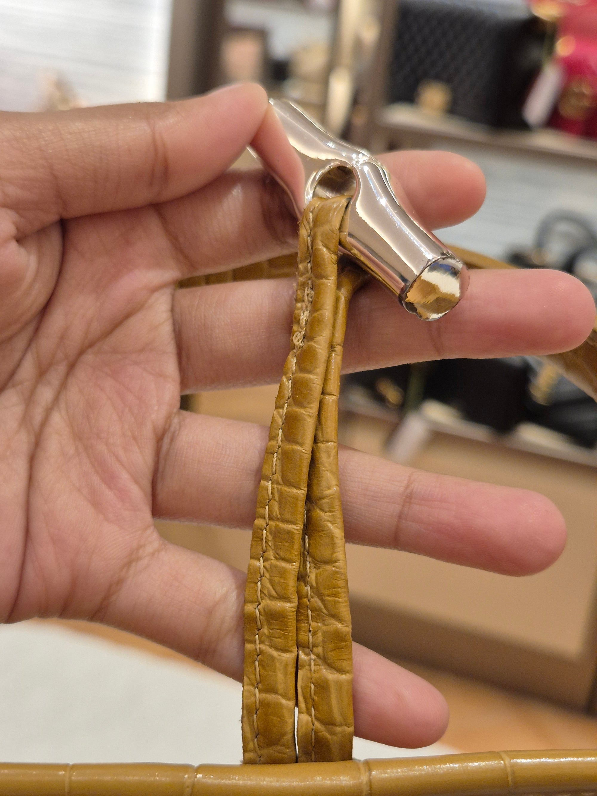 Longchamp Roseau Croco Embossed Mustard