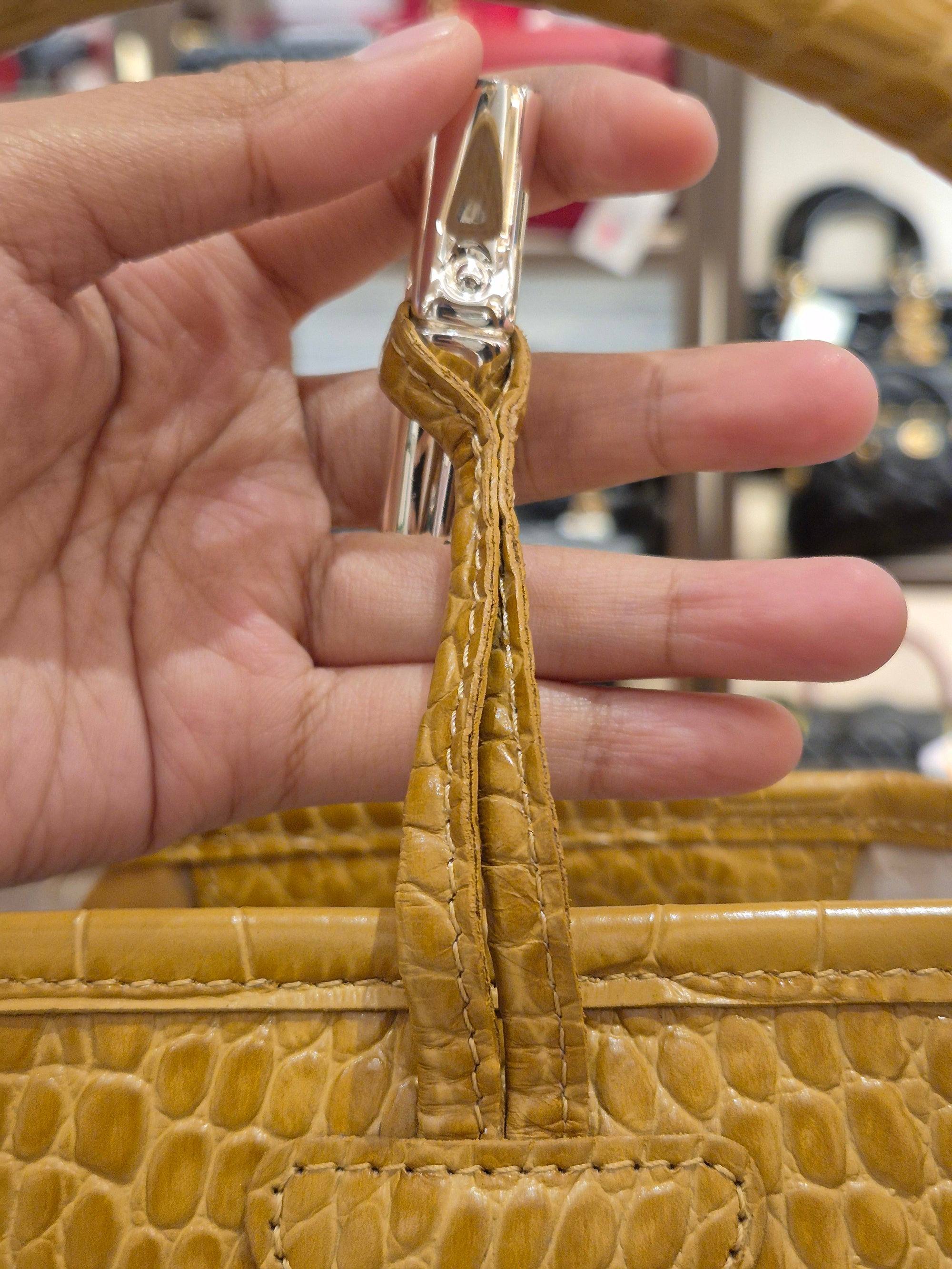Longchamp Roseau Croco Embossed Mustard