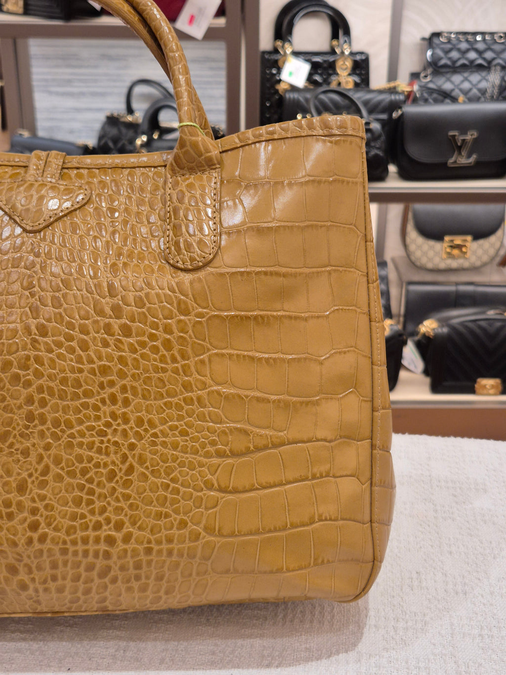 Longchamp Roseau Croco Embossed Mustard