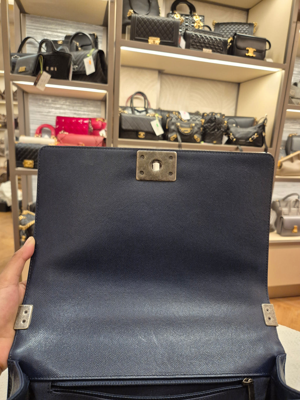 Chanel Boy New Medium Caviar Chevron Navy