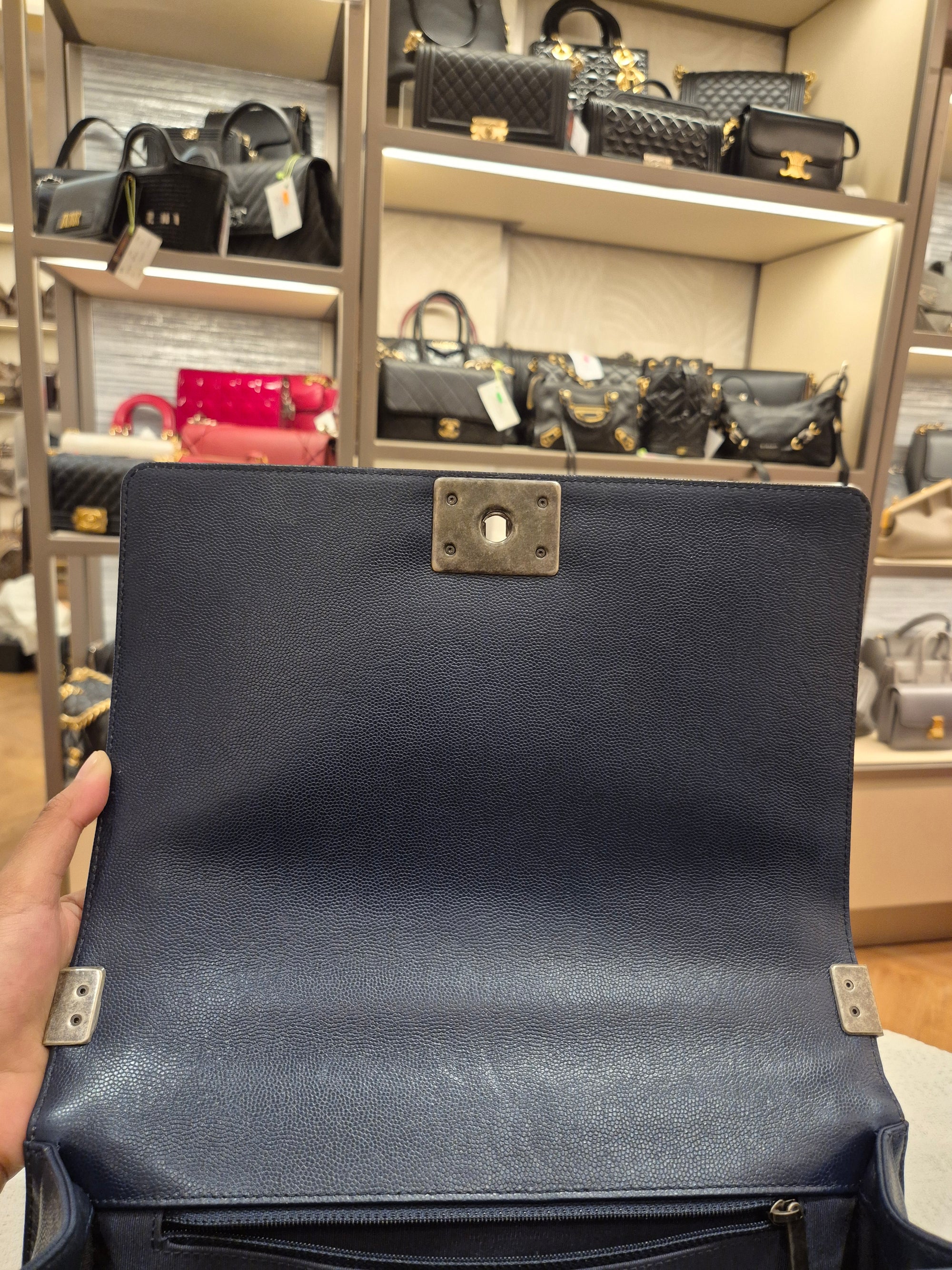 Chanel Boy New Medium Caviar Chevron Navy
