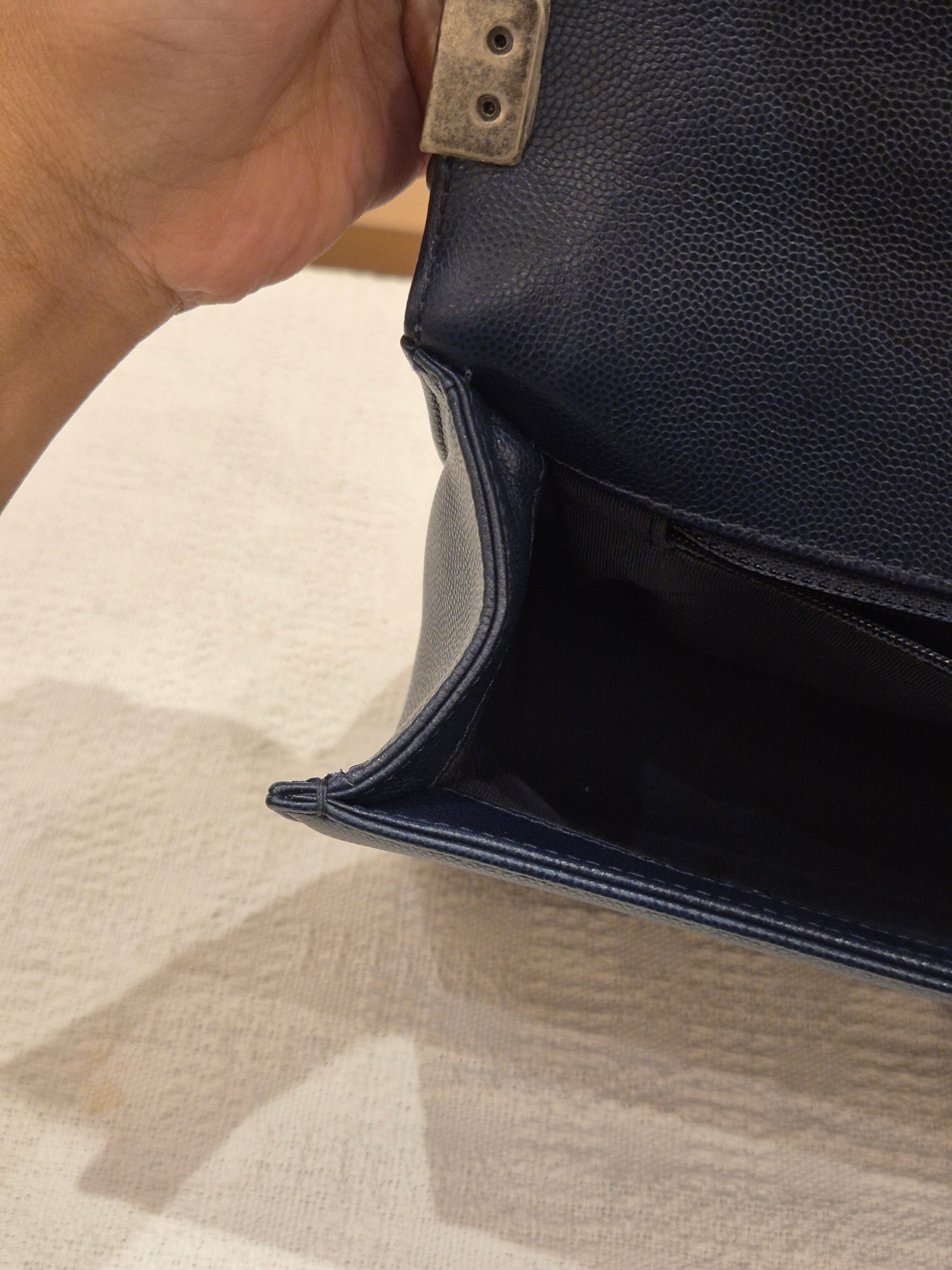 Chanel Boy New Medium Caviar Chevron Navy