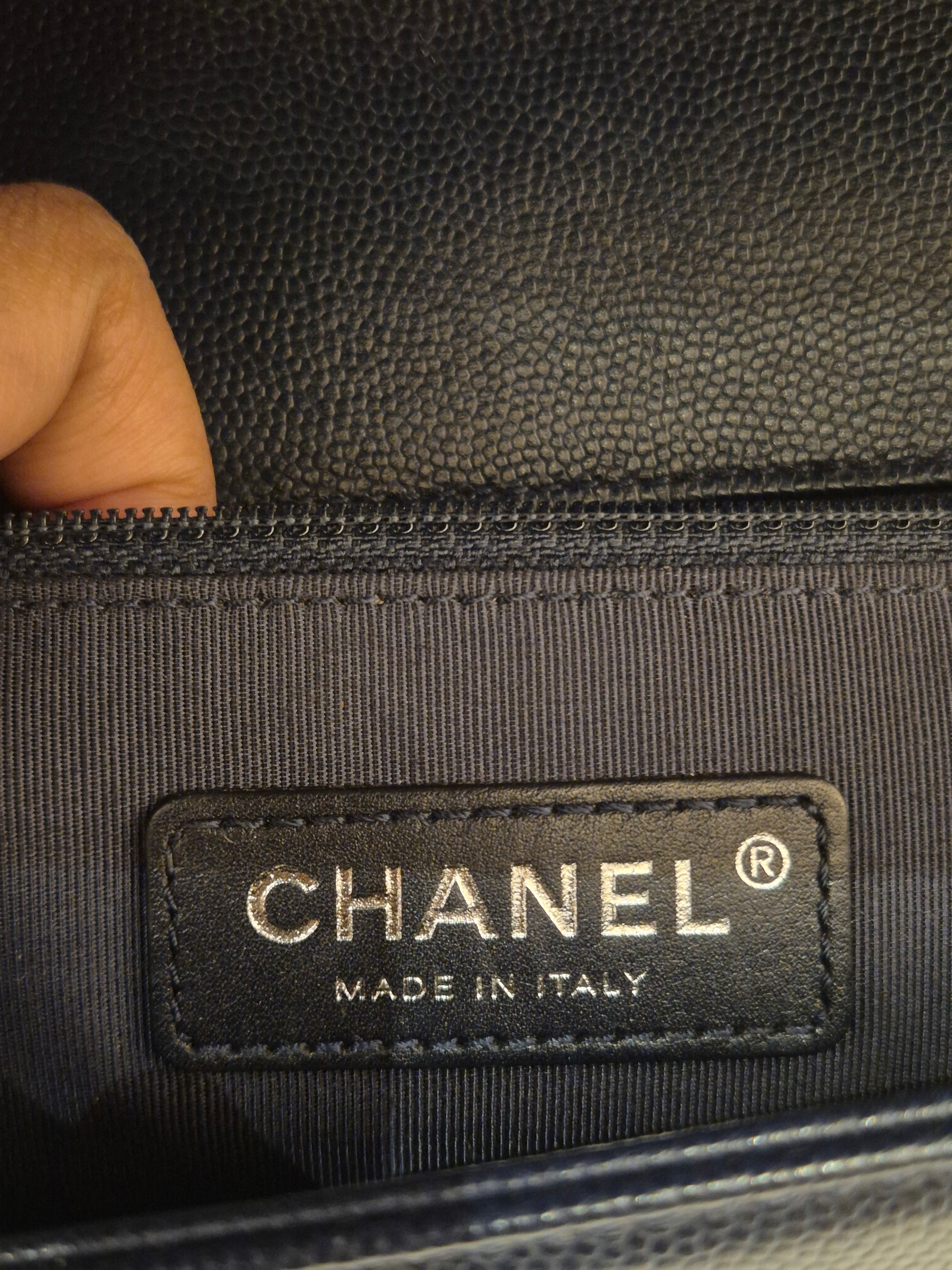 Chanel Boy New Medium Caviar Chevron Navy