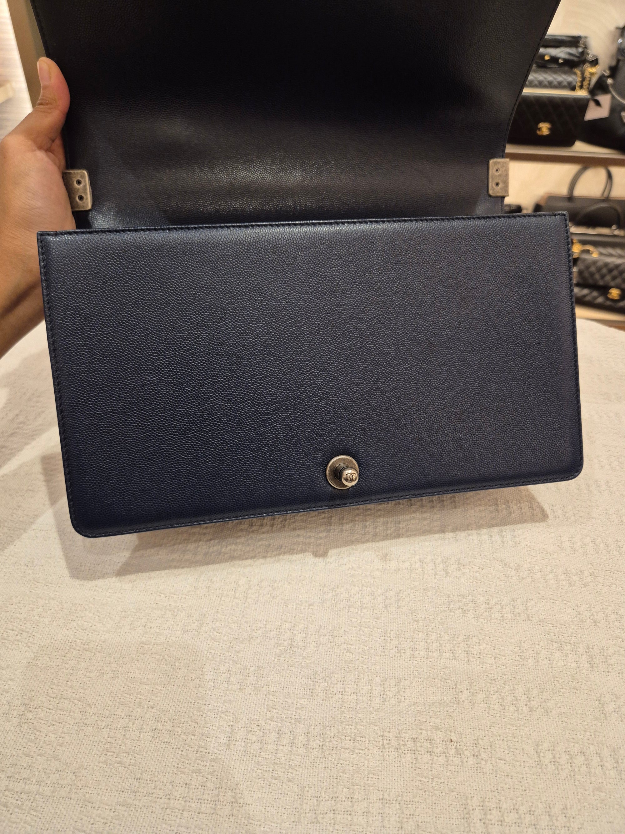 Chanel Boy New Medium Caviar Chevron Navy